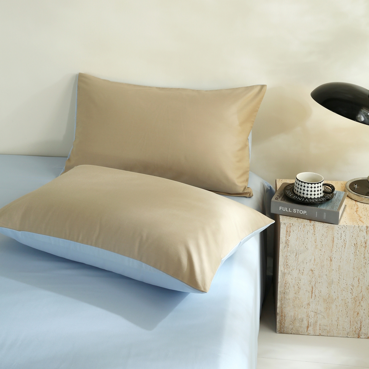 金鑫汇家纺 2026新款全棉纯棉纯色拼色四件套系列单枕套 枕套单件 安礼