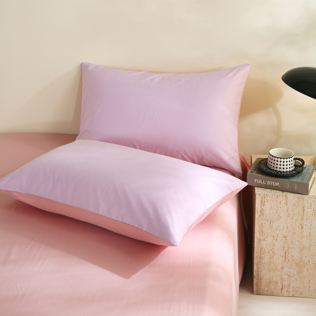 金鑫汇家纺 2026新款全棉纯棉纯色拼色四件套系列单枕套 枕套单件 南希