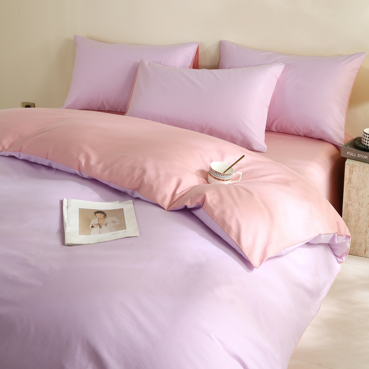 91家纺网 家纺一手货源 找家纺 金鑫汇家纺 2026新款全棉纯棉纯色拼色四件套系列单被套 被套单件 南希