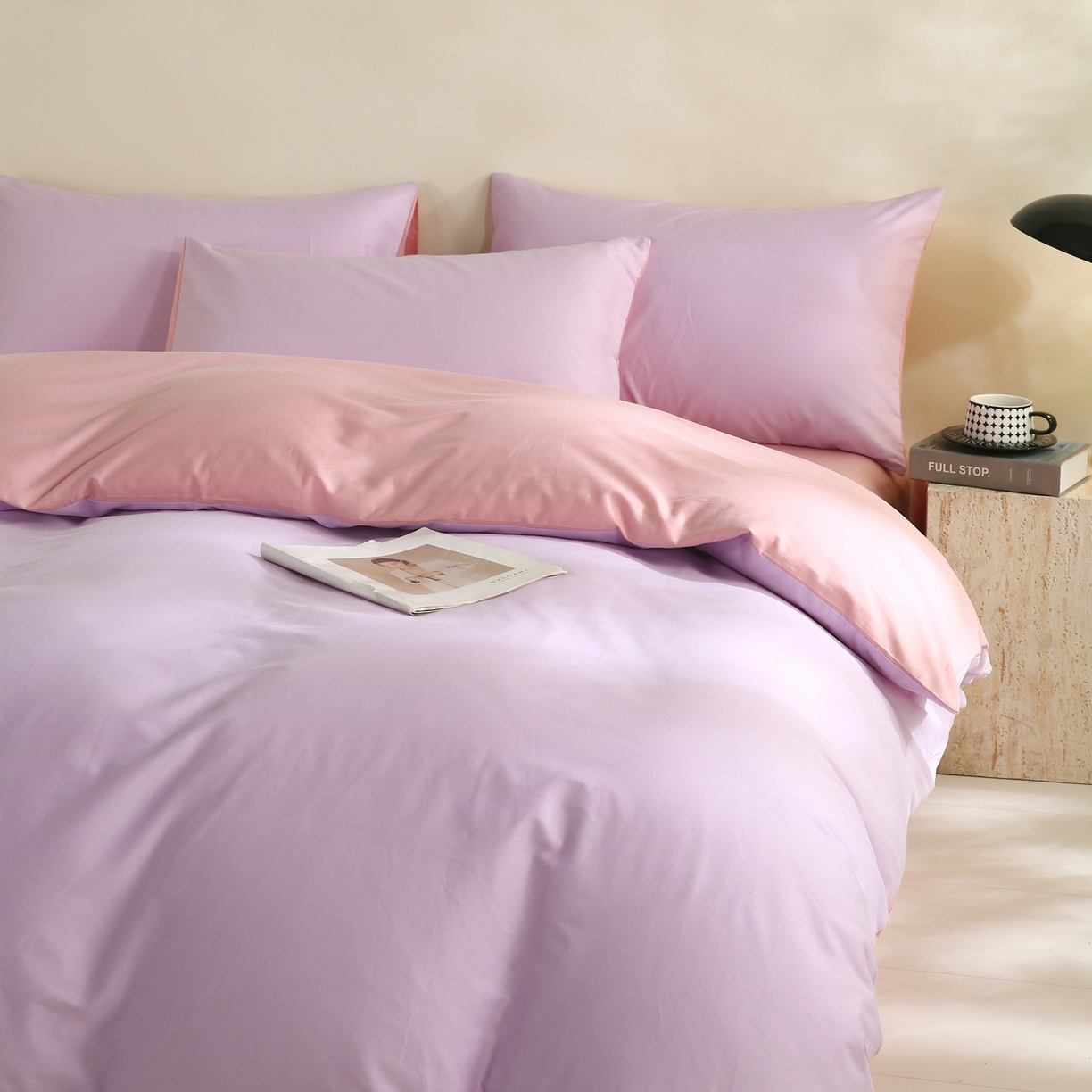 91家纺网 家纺一手货源 找家纺 金鑫汇家纺 2026新款全棉纯棉纯色拼色四件套系列单被套 被套单件 南希