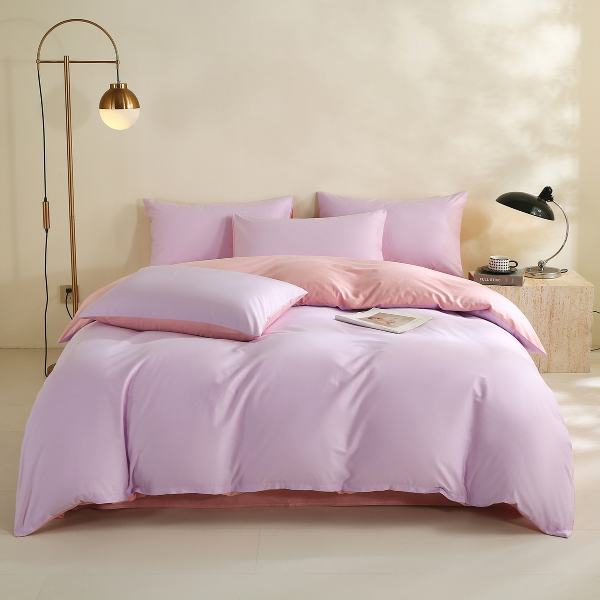 91家纺网 家纺一手货源 找家纺 金鑫汇家纺 2026新款全棉纯棉纯色拼色四件套系列单被套 被套单件 南希