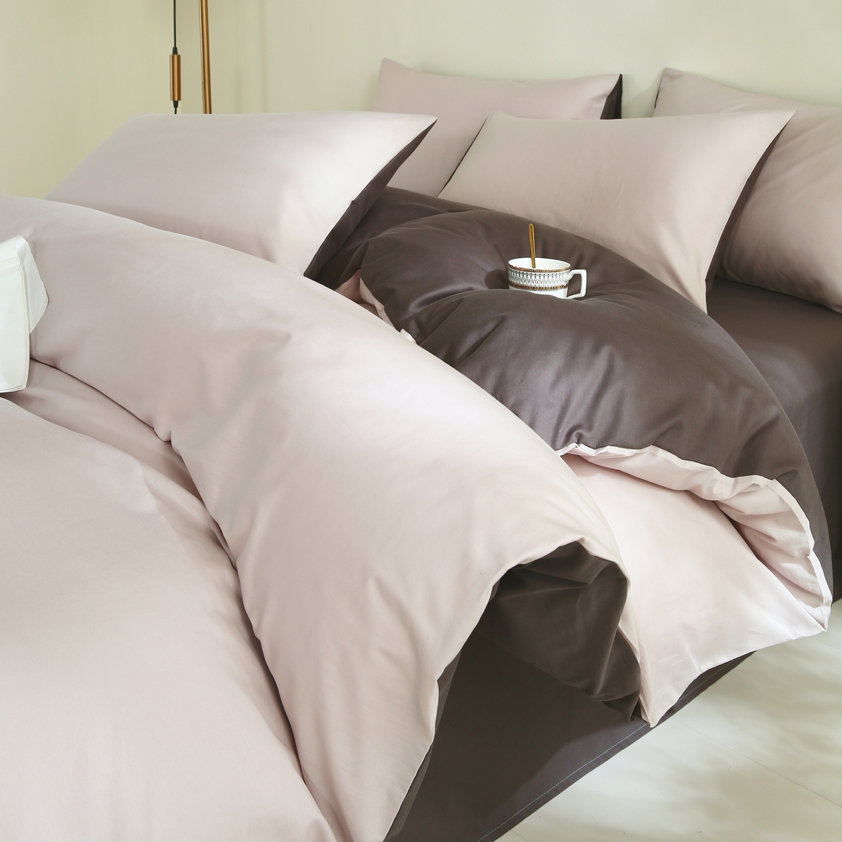 金鑫汇家纺 2026新款全棉纯棉纯色拼色四件套系列单被套 被套单件 巴恩