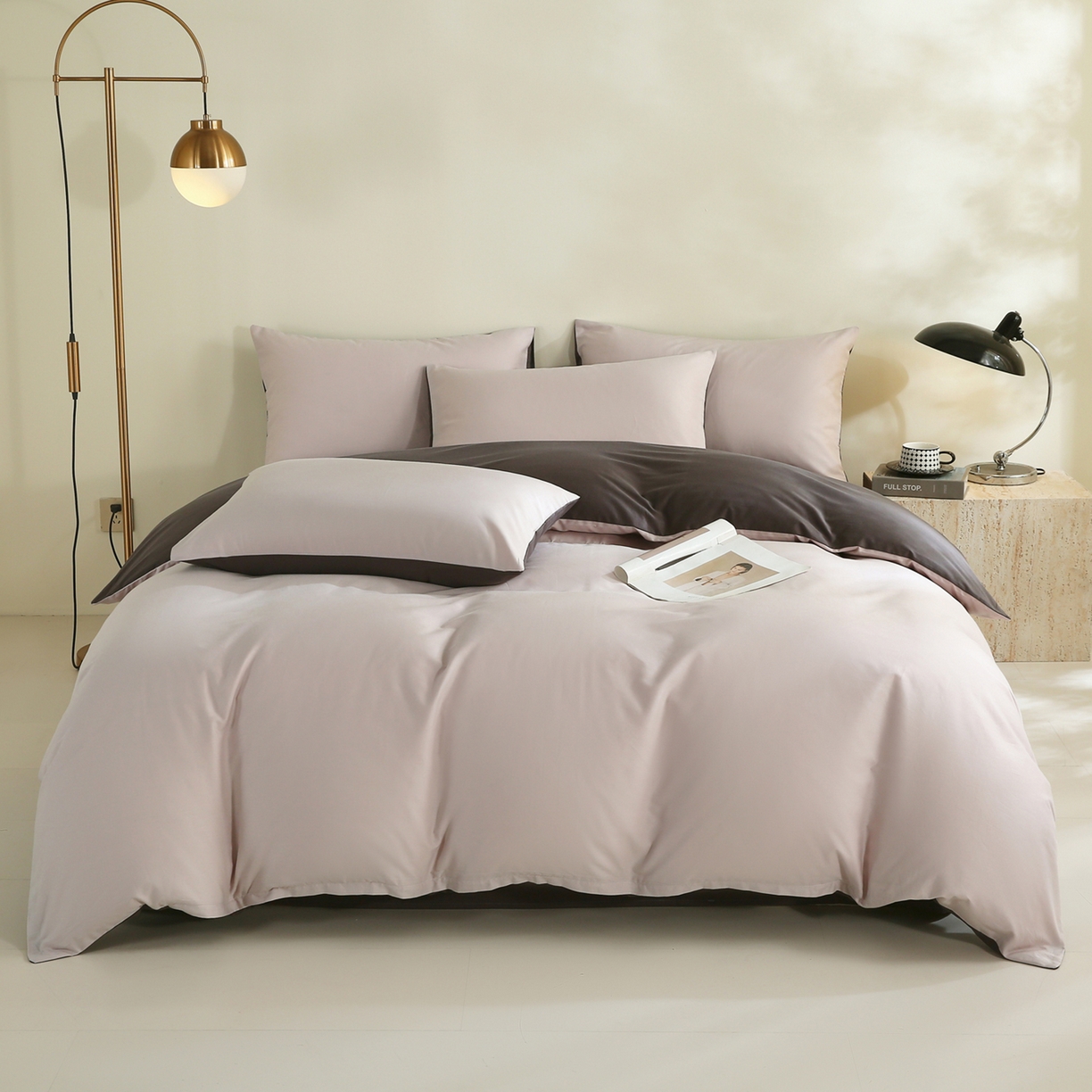 91家纺网 家纺一手货源 找家纺 金鑫汇家纺 2026新款全棉纯棉纯色拼色四件套系列单被套 被套单件 巴恩