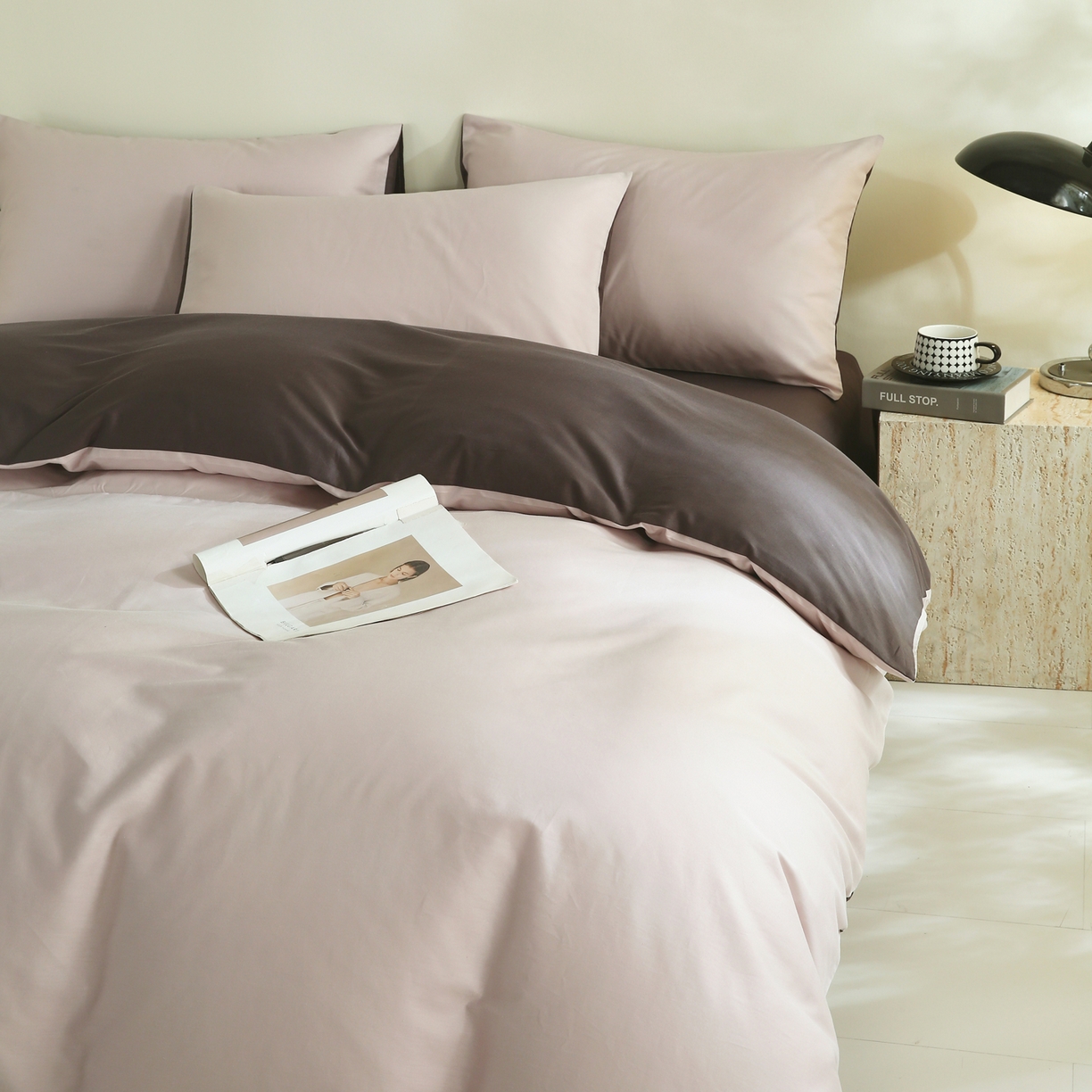 91家纺网 家纺一手货源 找家纺 金鑫汇家纺 2026新款全棉纯棉纯色拼色四件套系列单被套 被套单件 巴恩