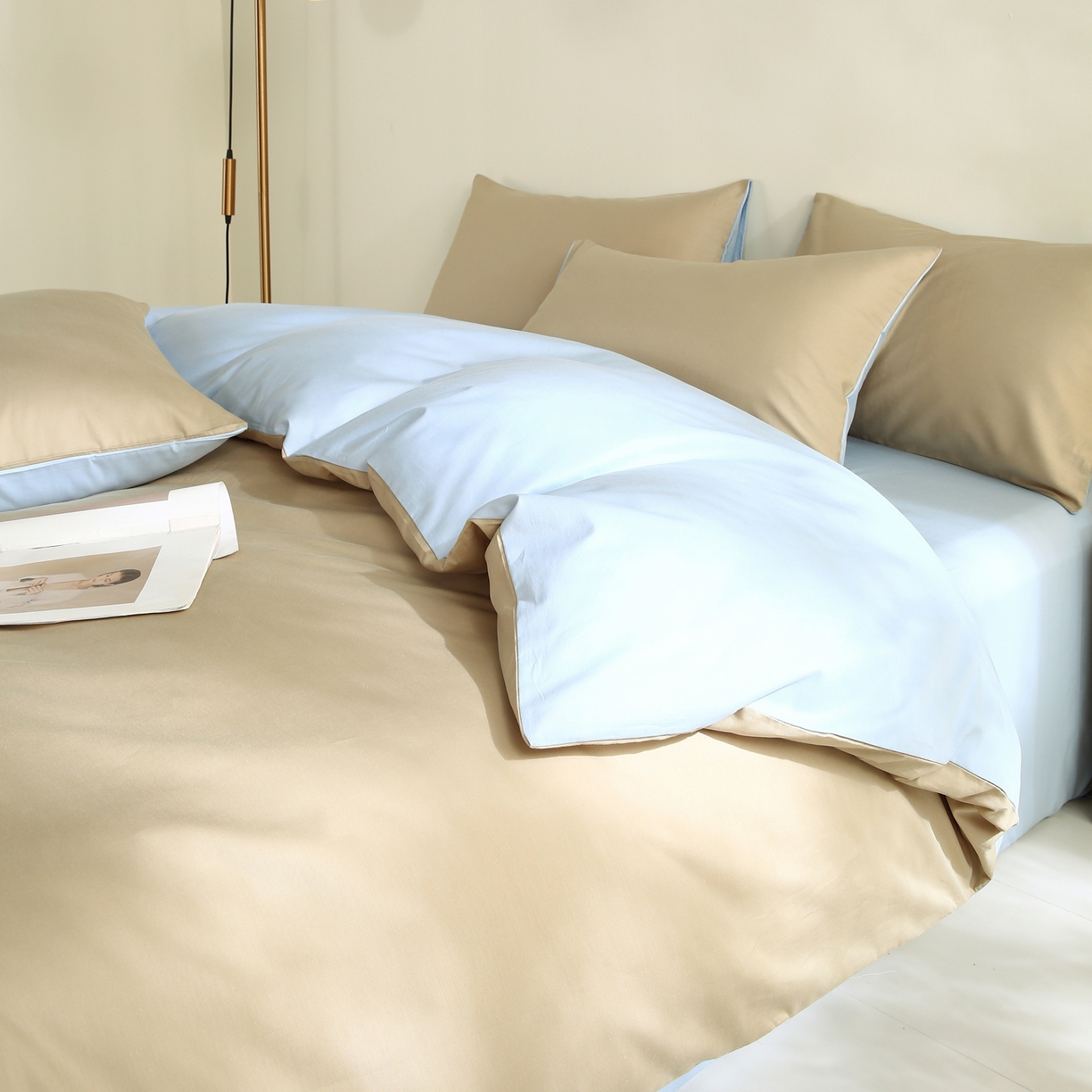 91家纺网 家纺一手货源 找家纺 金鑫汇家纺 2026新款全棉纯棉纯色拼色四件套系列单被套 被套单件 安礼