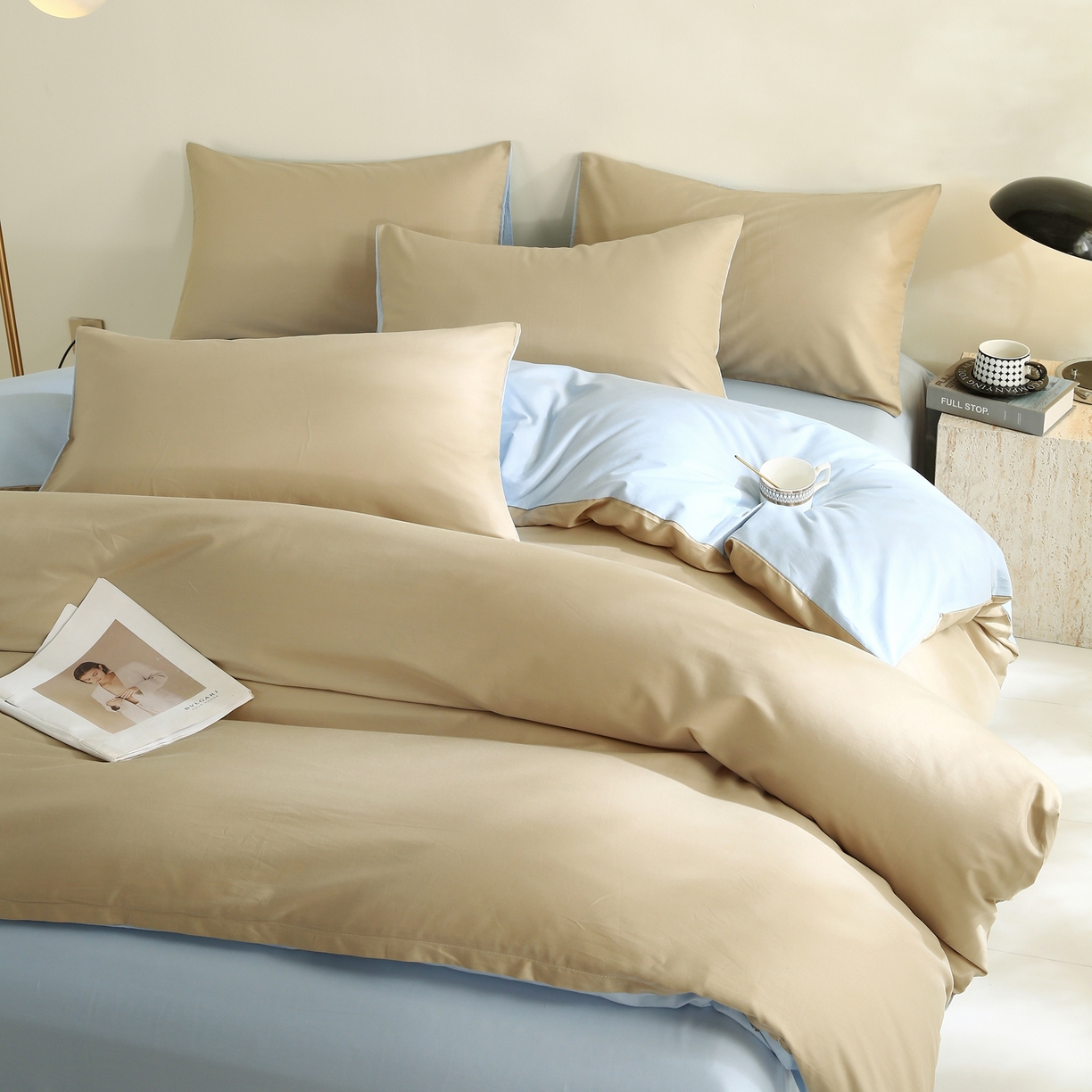 91家纺网 家纺一手货源 找家纺 金鑫汇家纺 2026新款全棉纯棉纯色拼色四件套系列单被套 被套单件 安礼