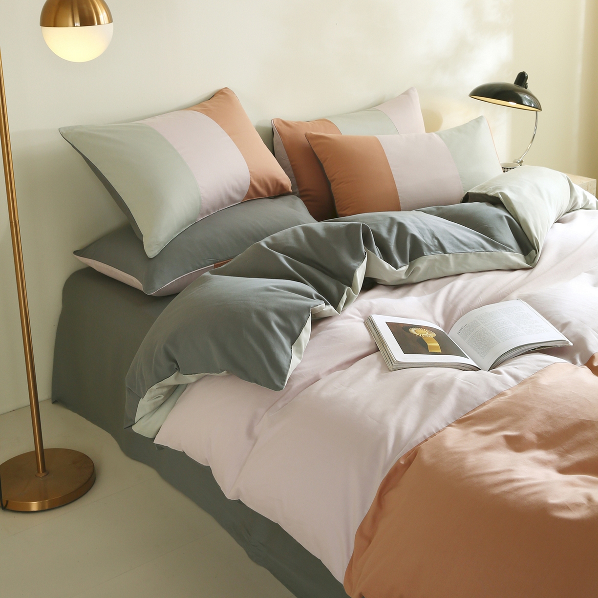 91家纺网 家纺一手货源 找家纺 金鑫汇家纺 2026新款全棉纯棉纯色拼色四件套系列单被套 被套单件 云梦