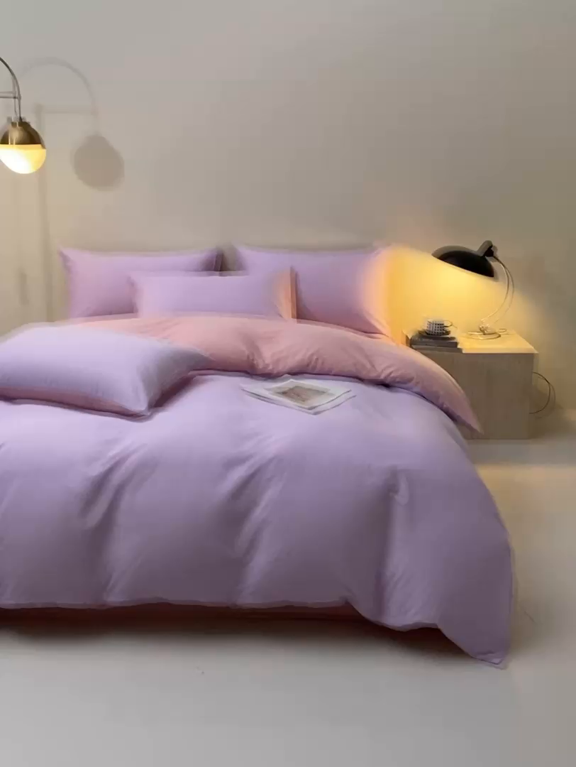 91家纺网 家纺一手货源 找家纺 金鑫汇家纺 2026新款全棉纯棉纯色拼色四件套系列单被套 被套单件 南希