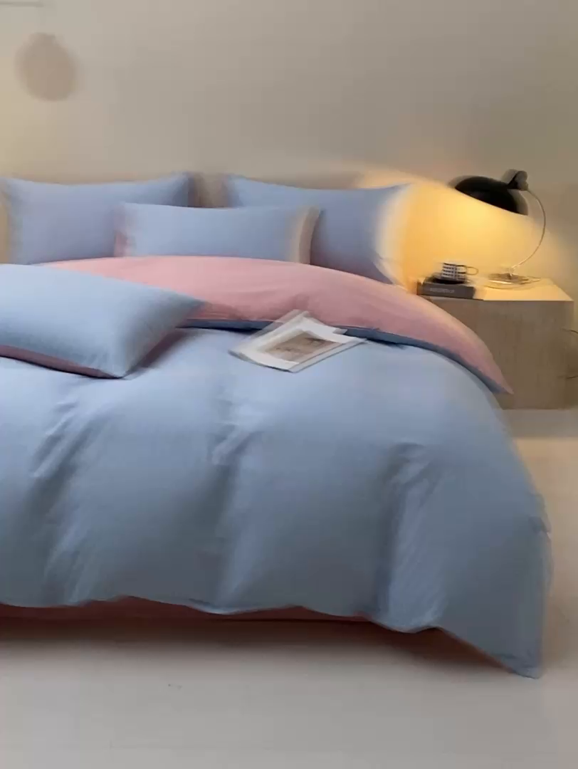 91家纺网 家纺一手货源 找家纺 金鑫汇家纺 2026新款全棉纯棉纯色拼色四件套系列单被套 被套单件 圣黛