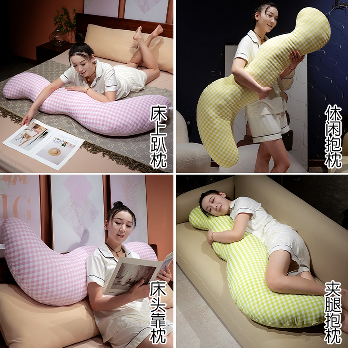91家纺网 家纺一手货源 找家纺 （总）仟亿莱 2025新款泡泡格子月牙长条抱枕枕头枕芯-格子月牙