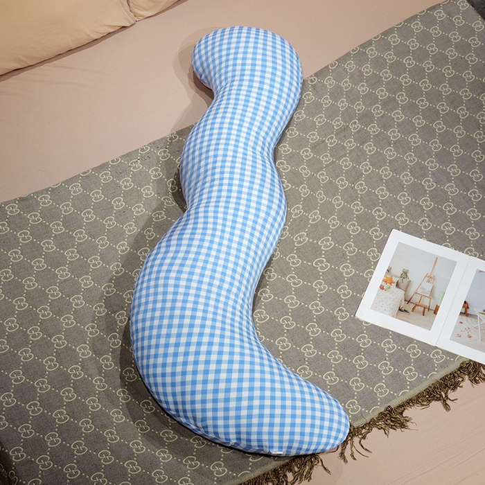 仟亿莱 2025新款泡泡格子月牙长条抱枕枕头枕芯-格子月牙 蓝色格子月牙
