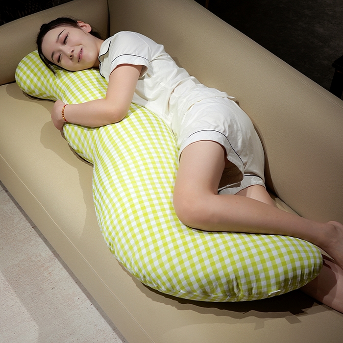 91家纺网 家纺一手货源 找家纺 仟亿莱 2025新款泡泡格子月牙长条抱枕枕头枕芯-格子月牙 绿色格子月牙