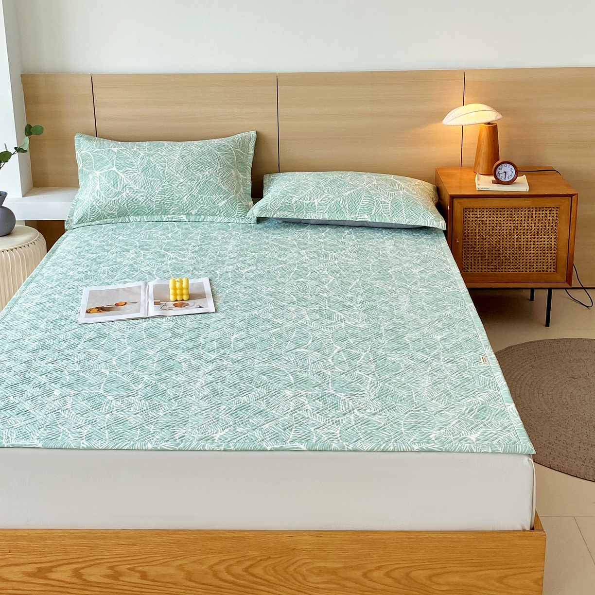 91家纺网 家纺一手货源 找家纺 金鑫汇家纺 2025年新款A类多功能全棉老粗布软凉席床盖护垫席子可机洗 绿色心情