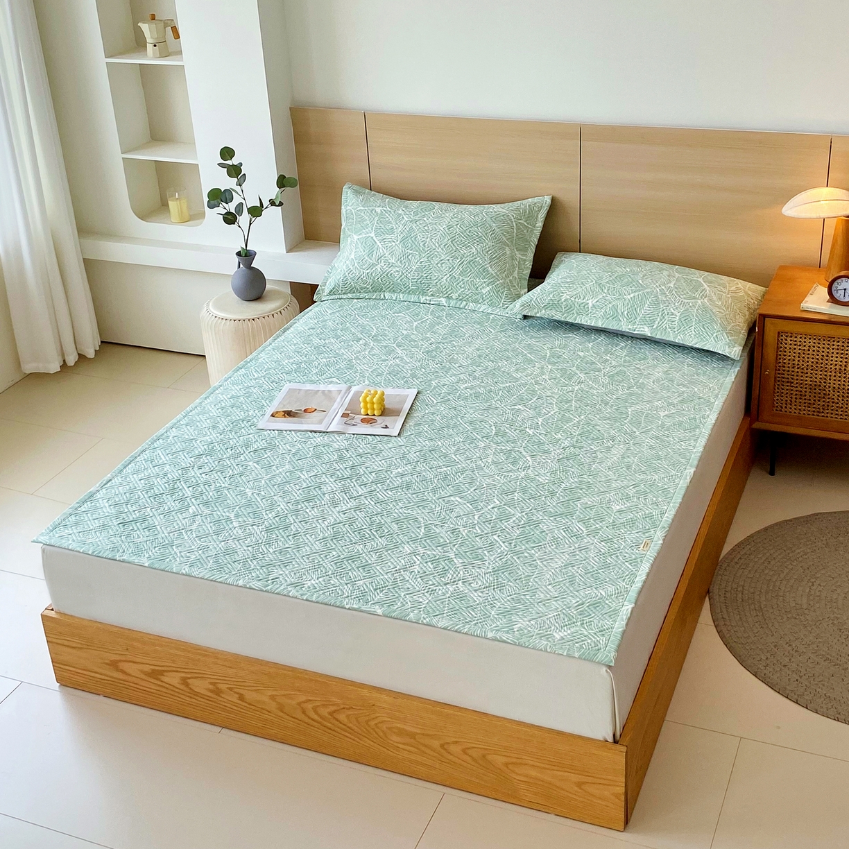 91家纺网 家纺一手货源 找家纺 金鑫汇家纺 2025年新款A类多功能全棉老粗布软凉席床盖护垫席子可机洗 绿色心情