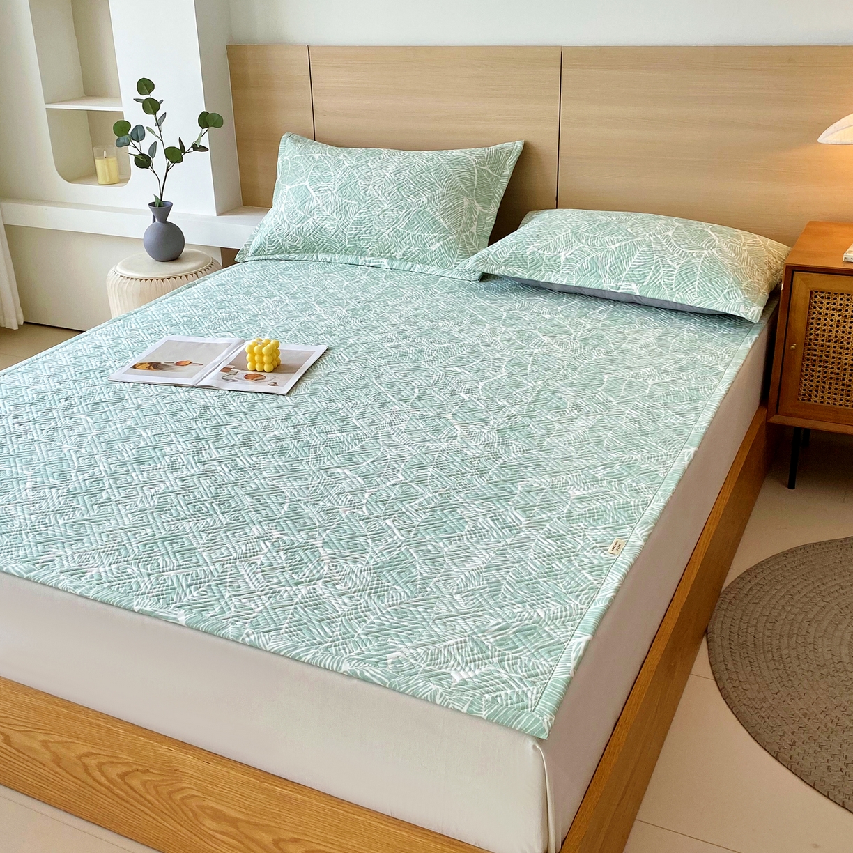 91家纺网 家纺一手货源 找家纺 金鑫汇家纺 2025年新款A类多功能全棉老粗布软凉席床盖护垫席子可机洗 绿色心情