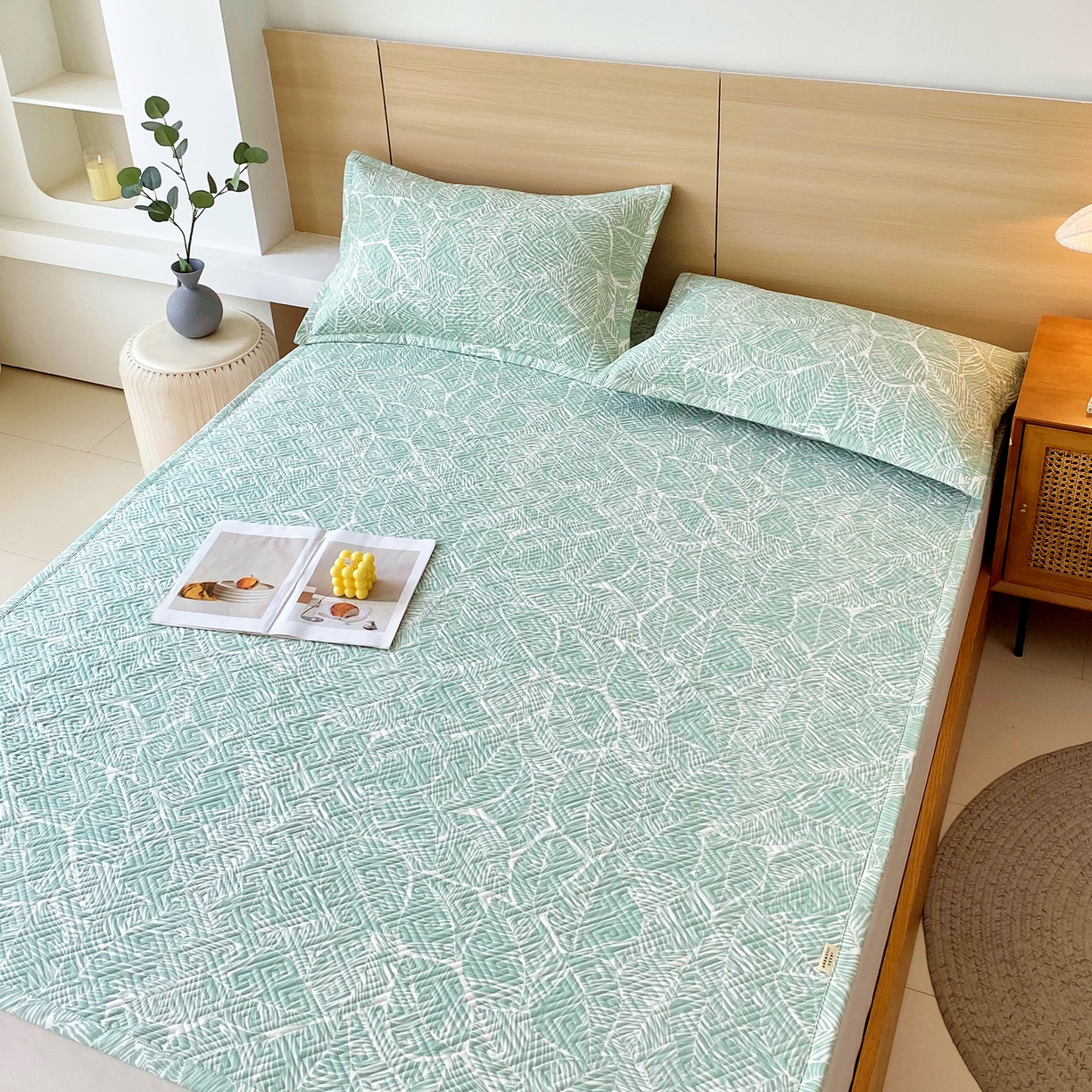 91家纺网 家纺一手货源 找家纺 金鑫汇家纺 2025年新款A类多功能全棉老粗布软凉席床盖护垫席子可机洗 绿色心情