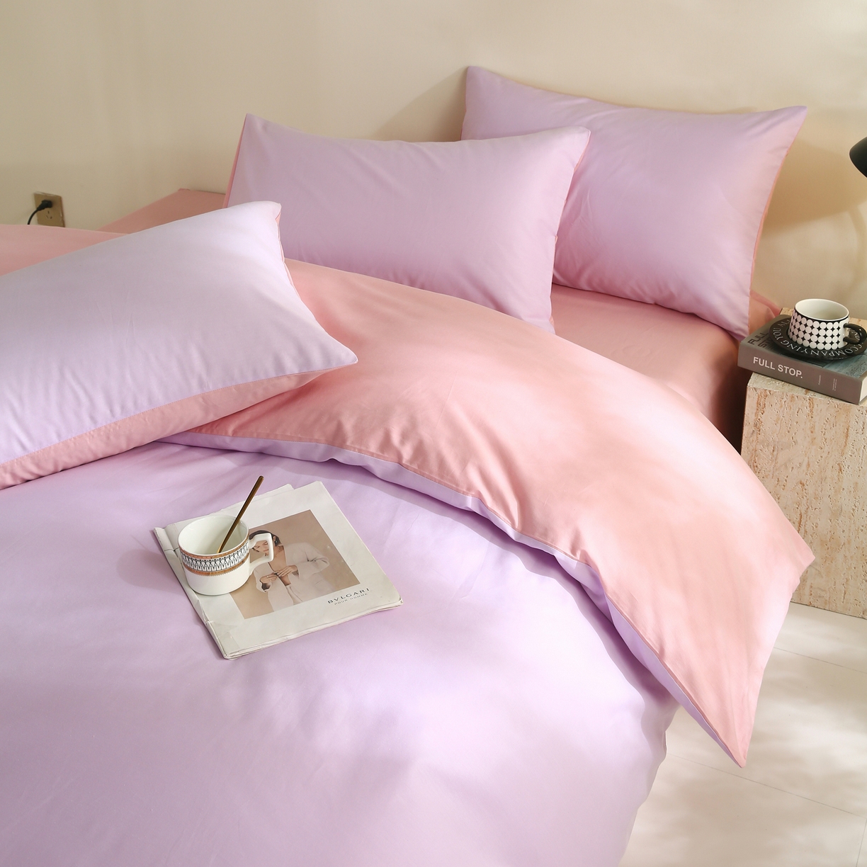 91家纺网 家纺一手货源 找家纺 金鑫汇家纺 2026新款全棉纯棉纯色拼色四件套 南希