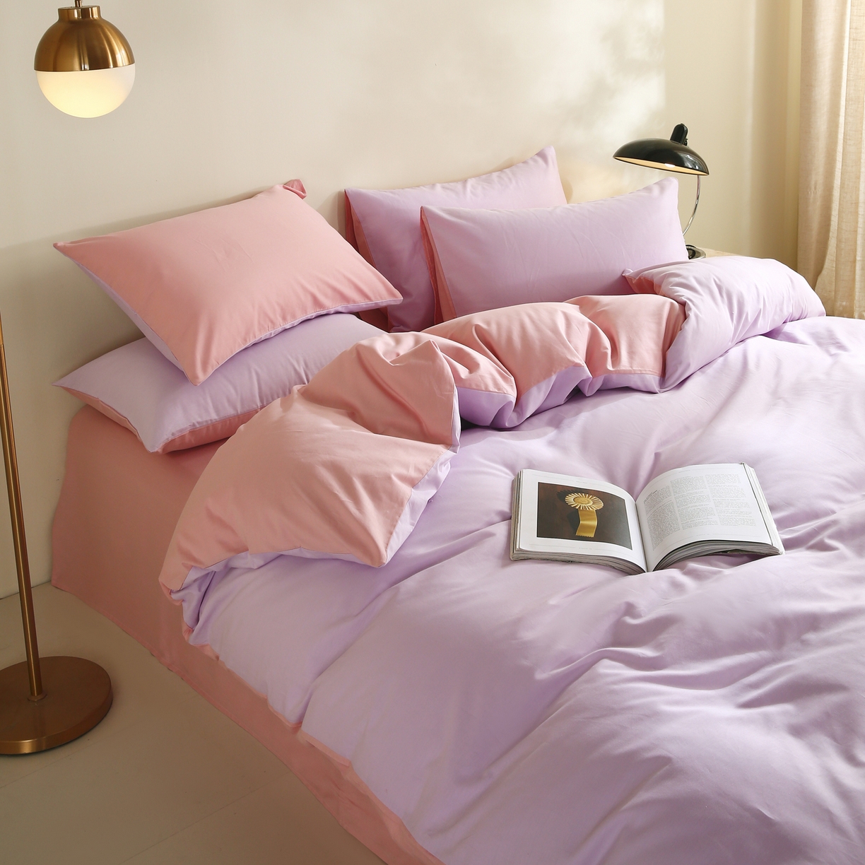 91家纺网 家纺一手货源 找家纺 金鑫汇家纺 2026新款全棉纯棉纯色拼色四件套 南希