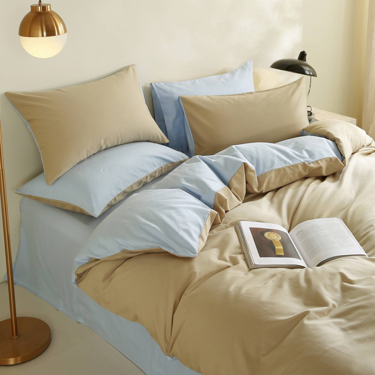 91家纺网 家纺一手货源 找家纺 （总）金鑫汇家纺 2026新款全棉纯棉纯色拼色四件套