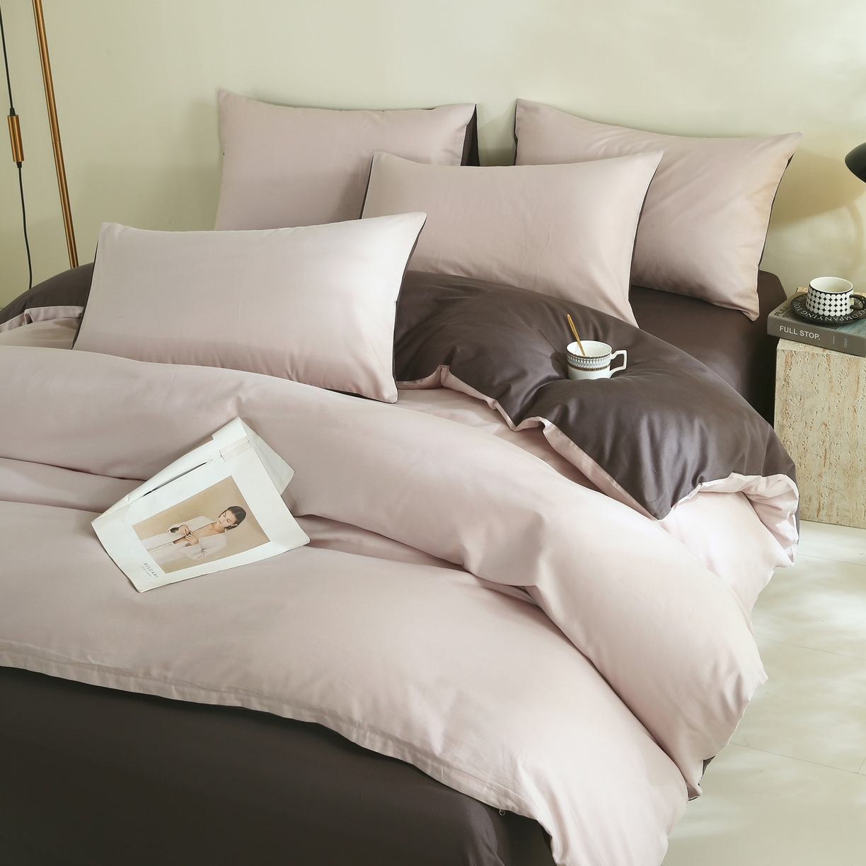 91家纺网 家纺一手货源 找家纺 （总）金鑫汇家纺 2026新款全棉纯棉纯色拼色四件套