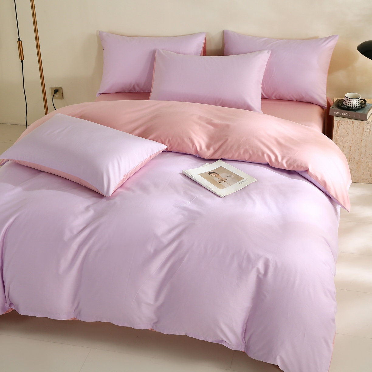 91家纺网 家纺一手货源 找家纺 金鑫汇家纺 2026新款全棉纯棉纯色拼色四件套 南希