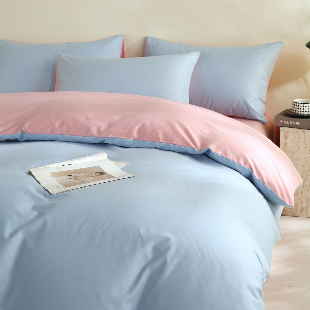 91家纺网 家纺一手货源 找家纺 金鑫汇家纺 2026新款全棉纯棉纯色拼色四件套 圣黛