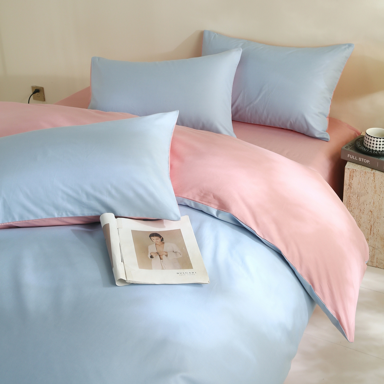 91家纺网 家纺一手货源 找家纺 金鑫汇家纺 2026新款全棉纯棉纯色拼色四件套 圣黛