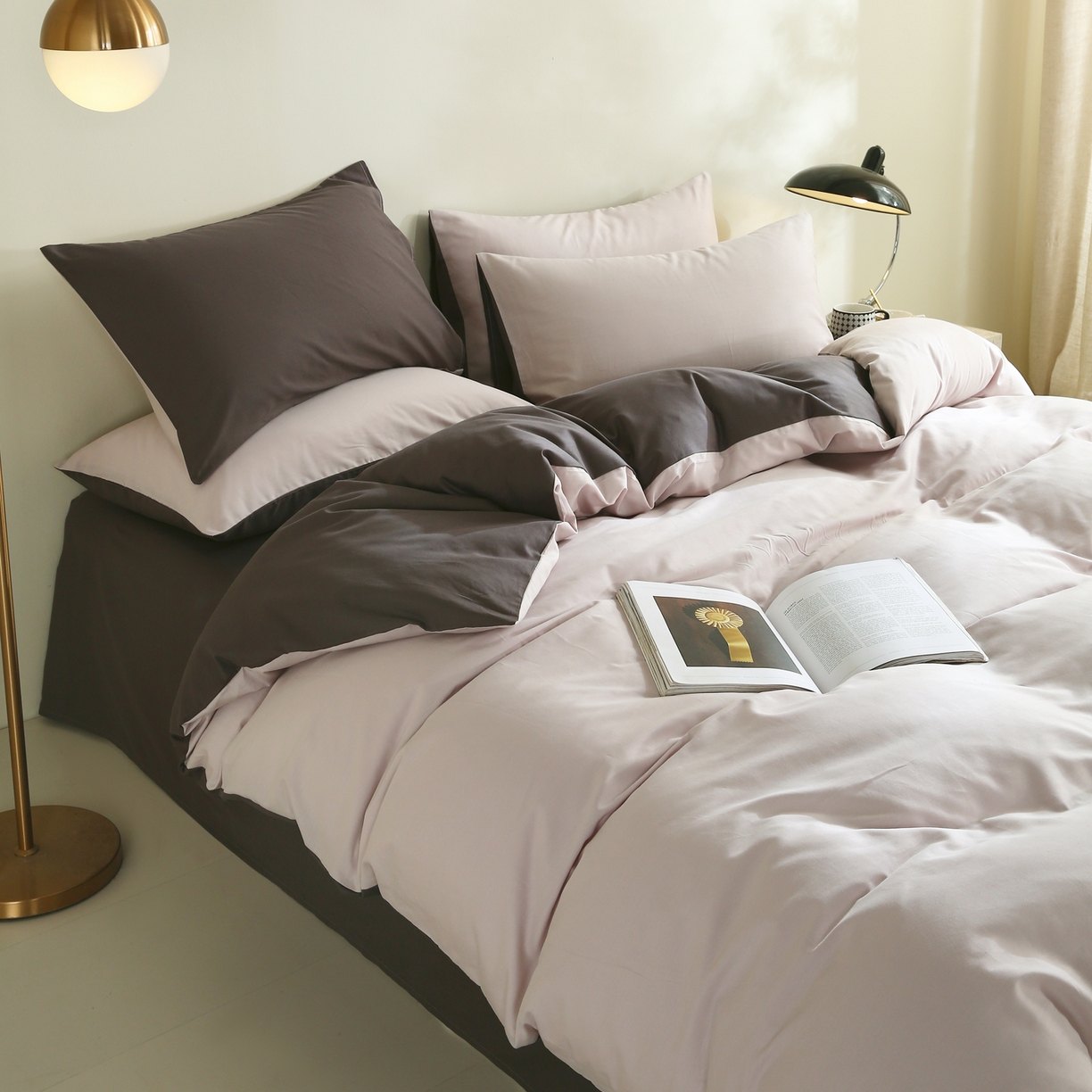 91家纺网 家纺一手货源 找家纺 金鑫汇家纺 2026新款全棉纯棉纯色拼色四件套 巴恩