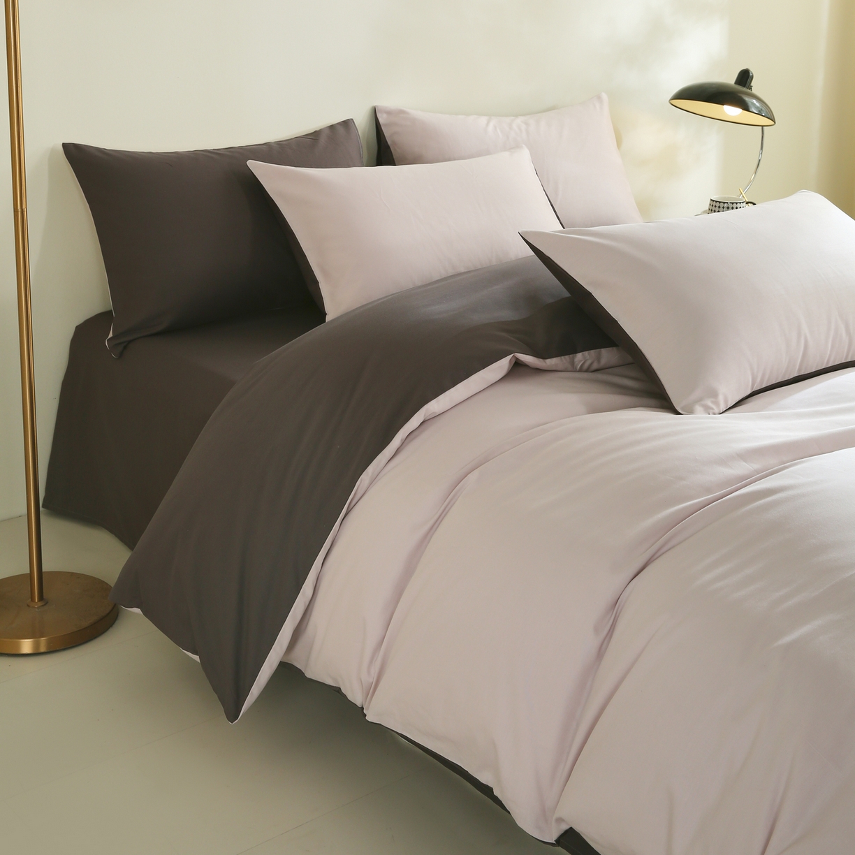 91家纺网 家纺一手货源 找家纺 金鑫汇家纺 2026新款全棉纯棉纯色拼色四件套 巴恩