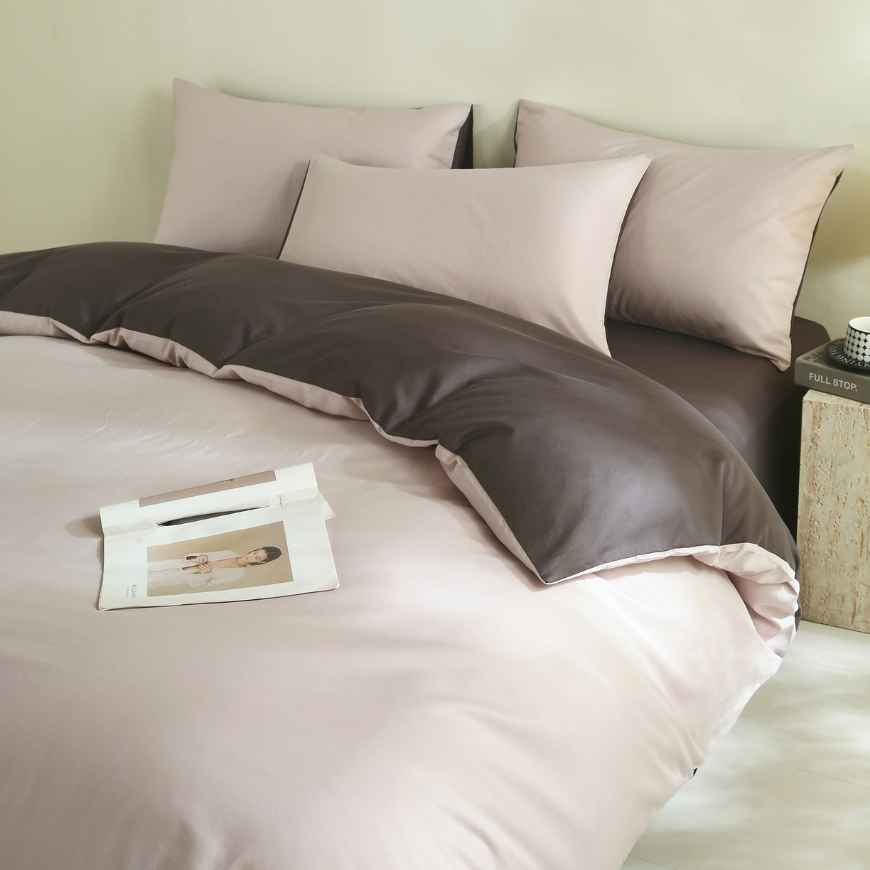 91家纺网 家纺一手货源 找家纺 金鑫汇家纺 2026新款全棉纯棉纯色拼色四件套 巴恩