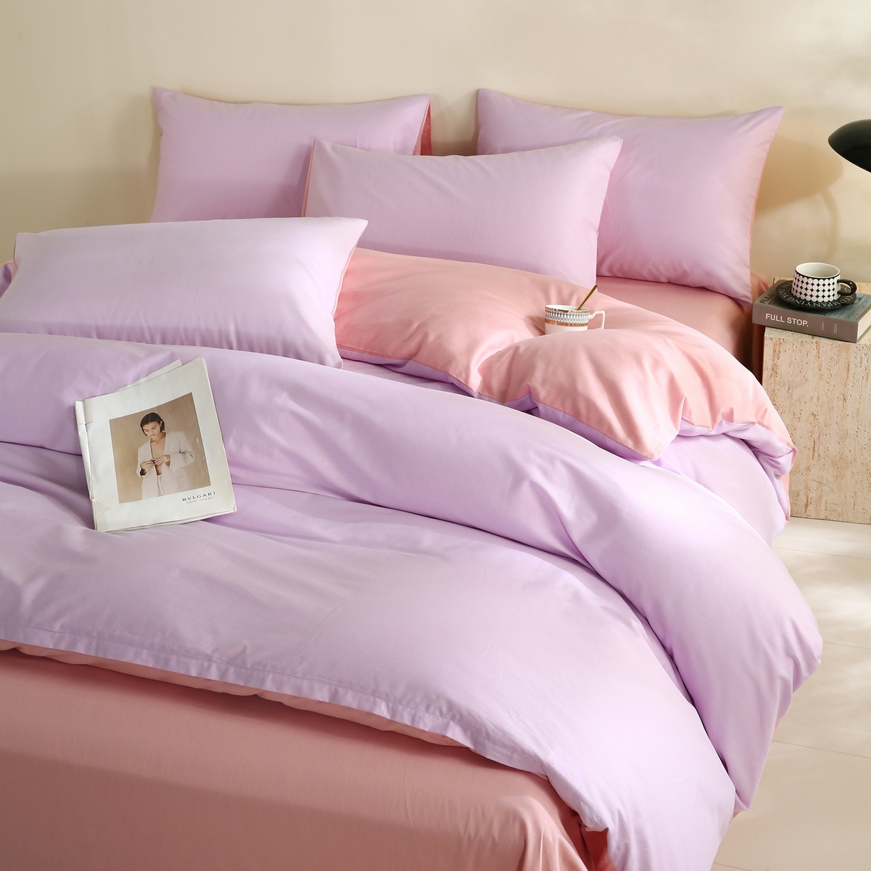 金鑫汇家纺 2026新款全棉纯棉纯色拼色四件套 南希