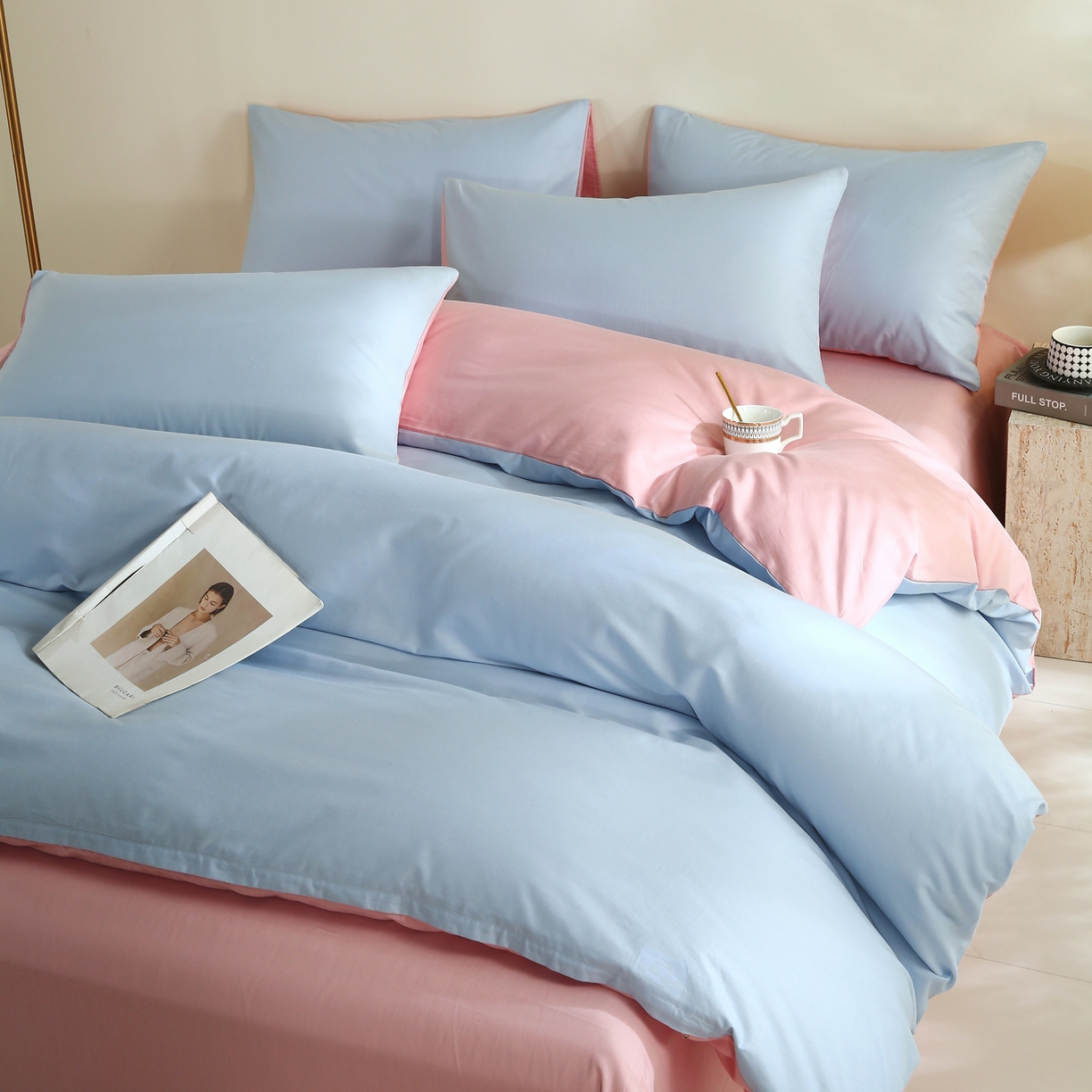 91家纺网 家纺一手货源 找家纺 （总）金鑫汇家纺 2026新款全棉纯棉纯色拼色四件套