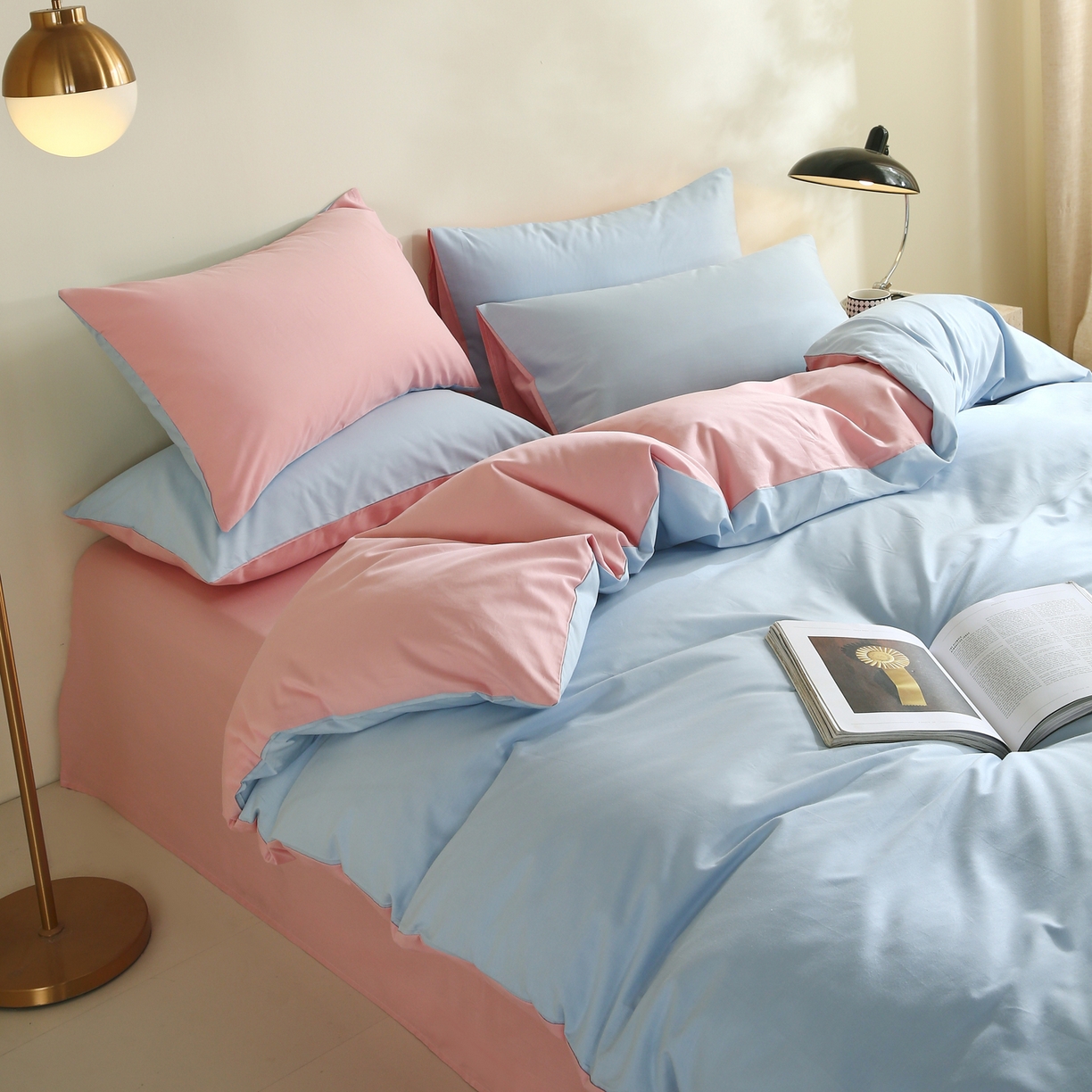 91家纺网 家纺一手货源 找家纺 金鑫汇家纺 2026新款全棉纯棉纯色拼色四件套 圣黛