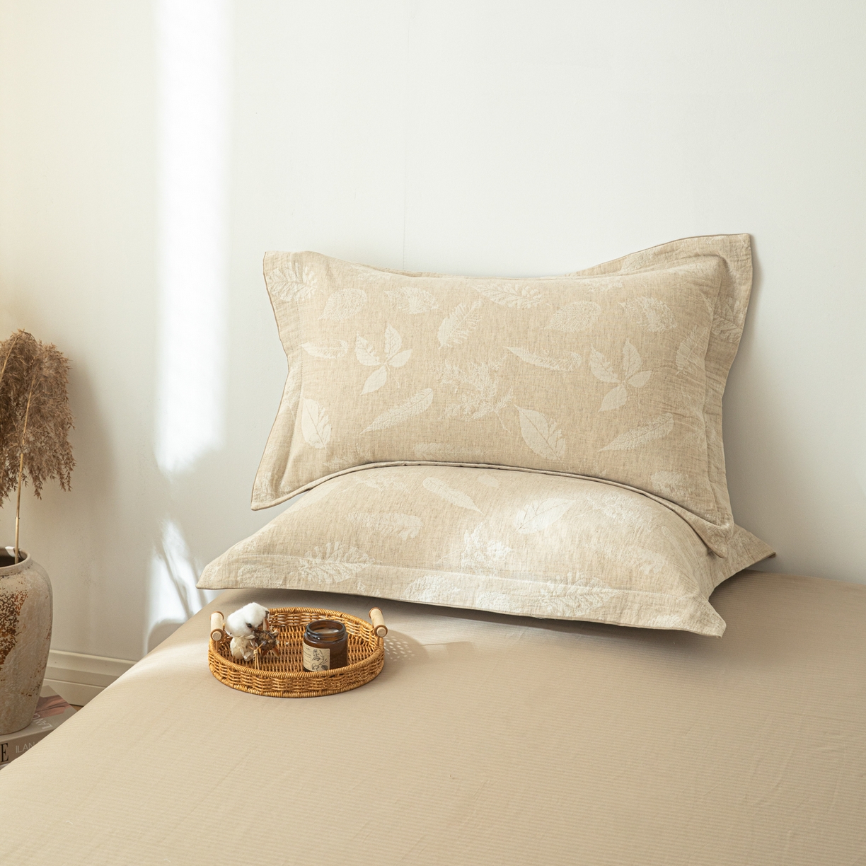 眠博士 2025新款棉麻简约枕套单品枕套 棉麻枕套-丛境花语