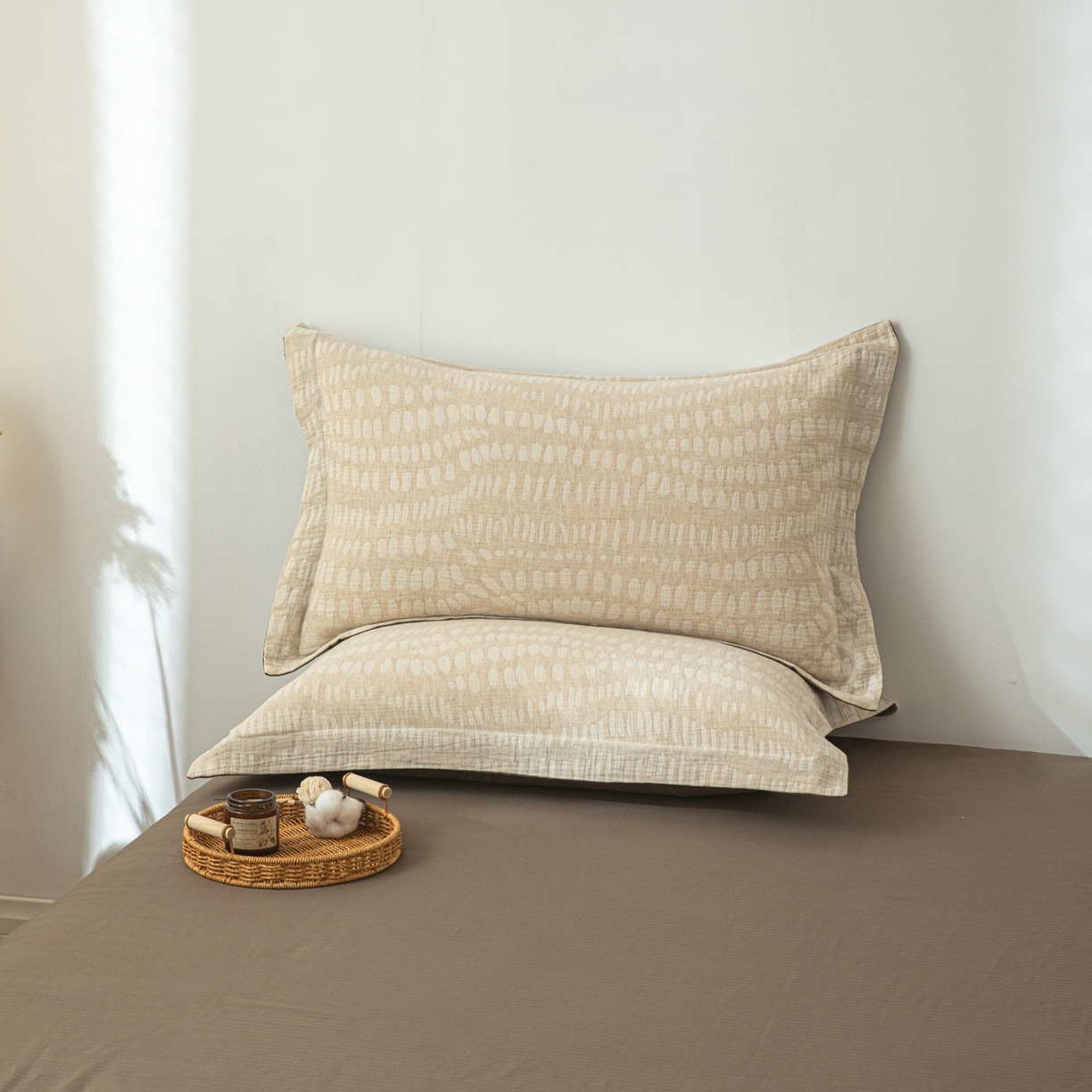 眠博士 2025新款棉麻简约枕套单品枕套 棉麻枕套-豹纹棕