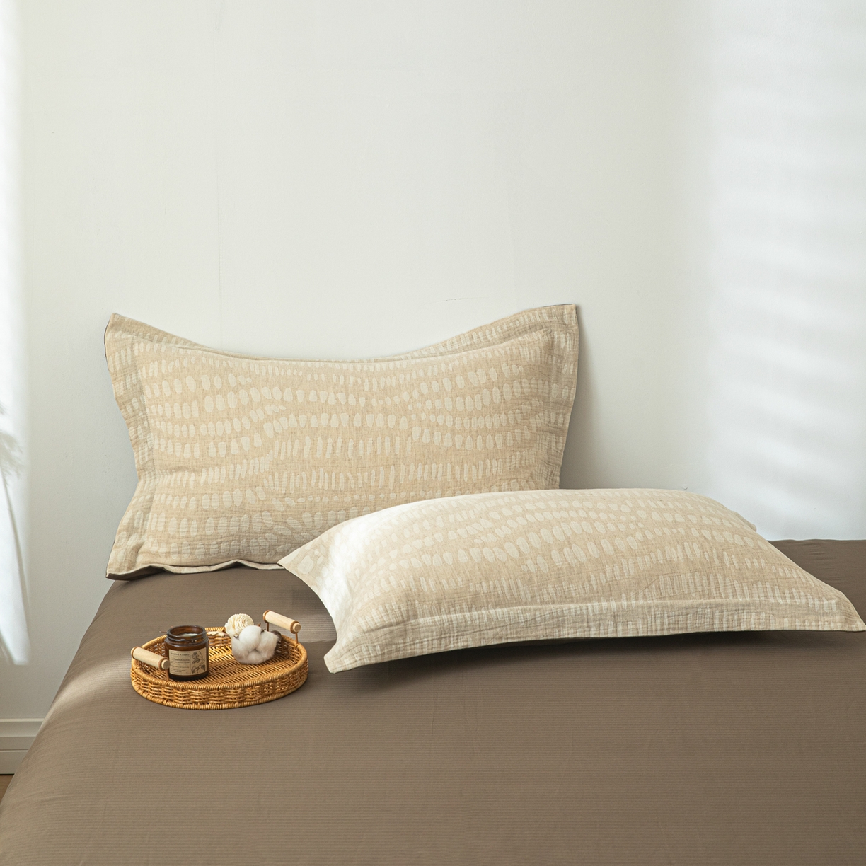 91家纺网 家纺一手货源 找家纺 眠博士 2025新款棉麻简约枕套单品枕套 棉麻枕套-豹纹棕