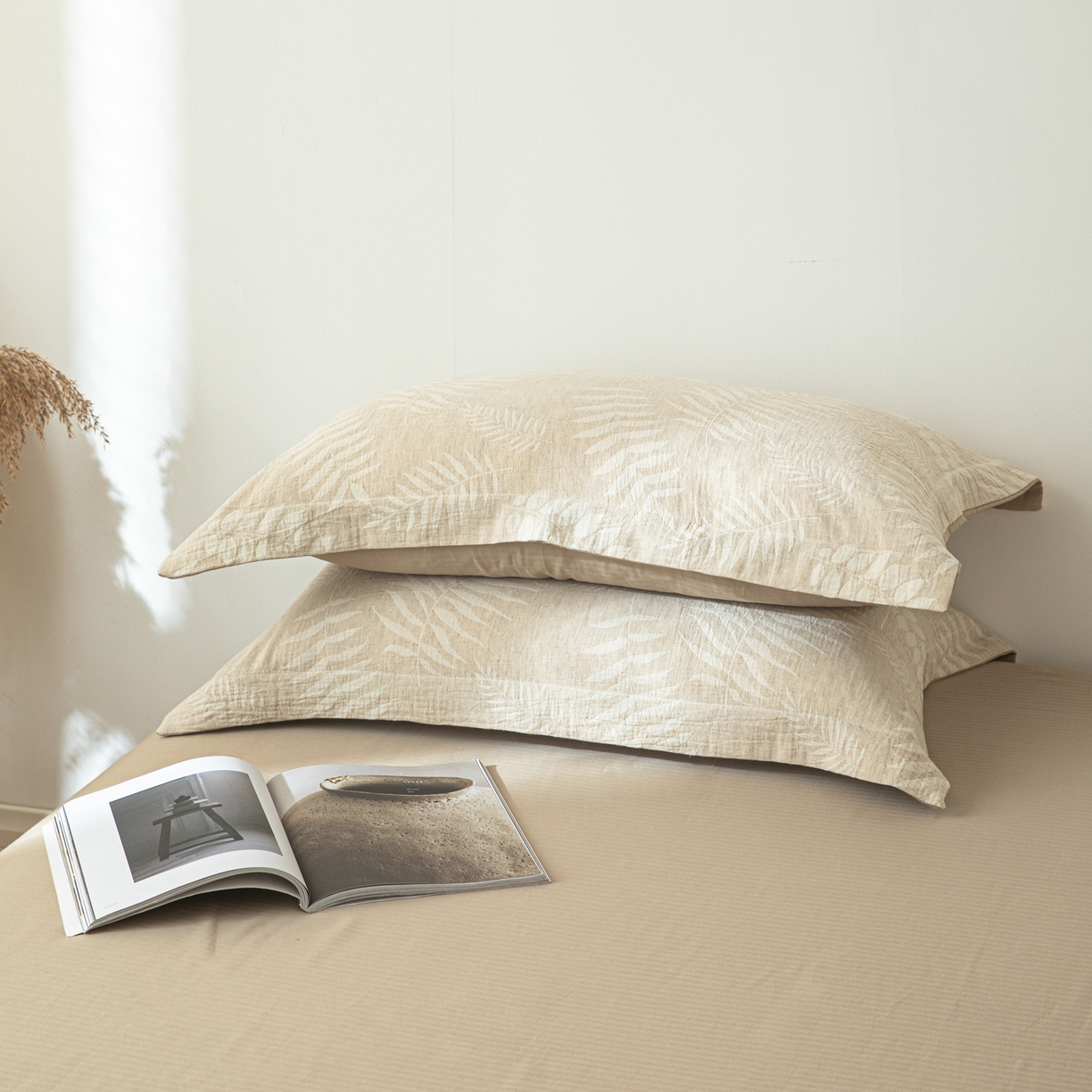 91家纺网 家纺一手货源 找家纺 眠博士 2025新款棉麻简约枕套单品枕套 棉麻枕套-花梦如聆