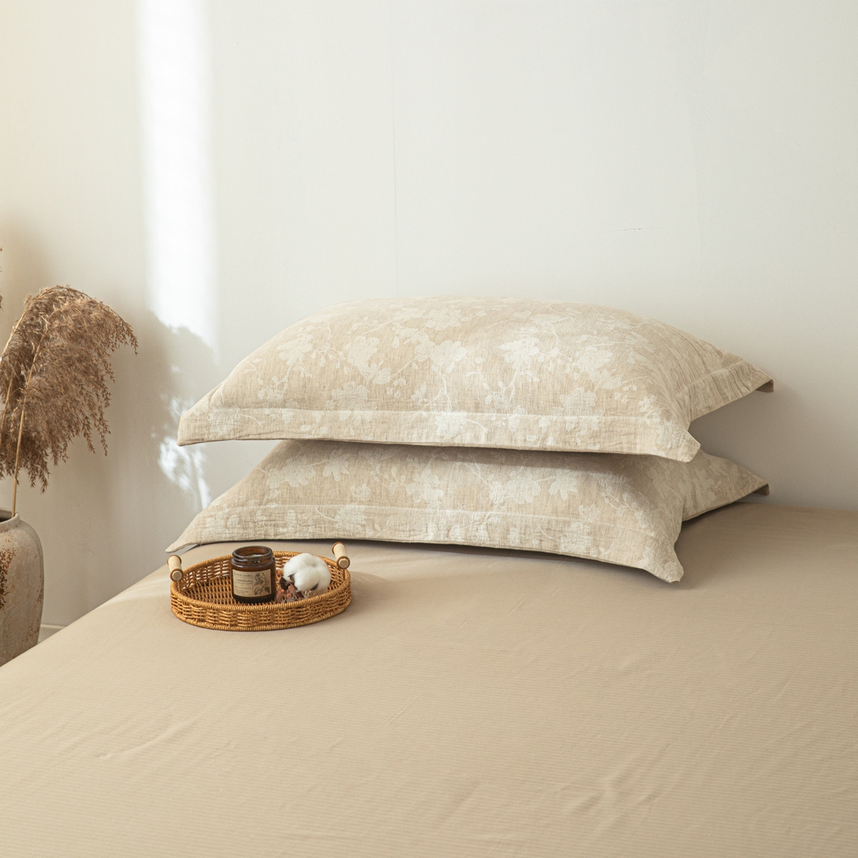 91家纺网 家纺一手货源 找家纺 眠博士 2025新款棉麻简约枕套单品枕套 棉麻枕套-蓝聆花