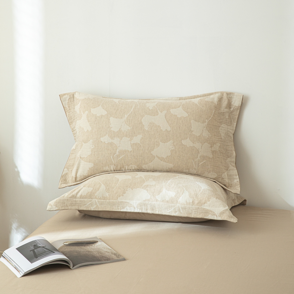 眠博士 2025新款棉麻简约枕套单品枕套 棉麻枕套-银杏叶