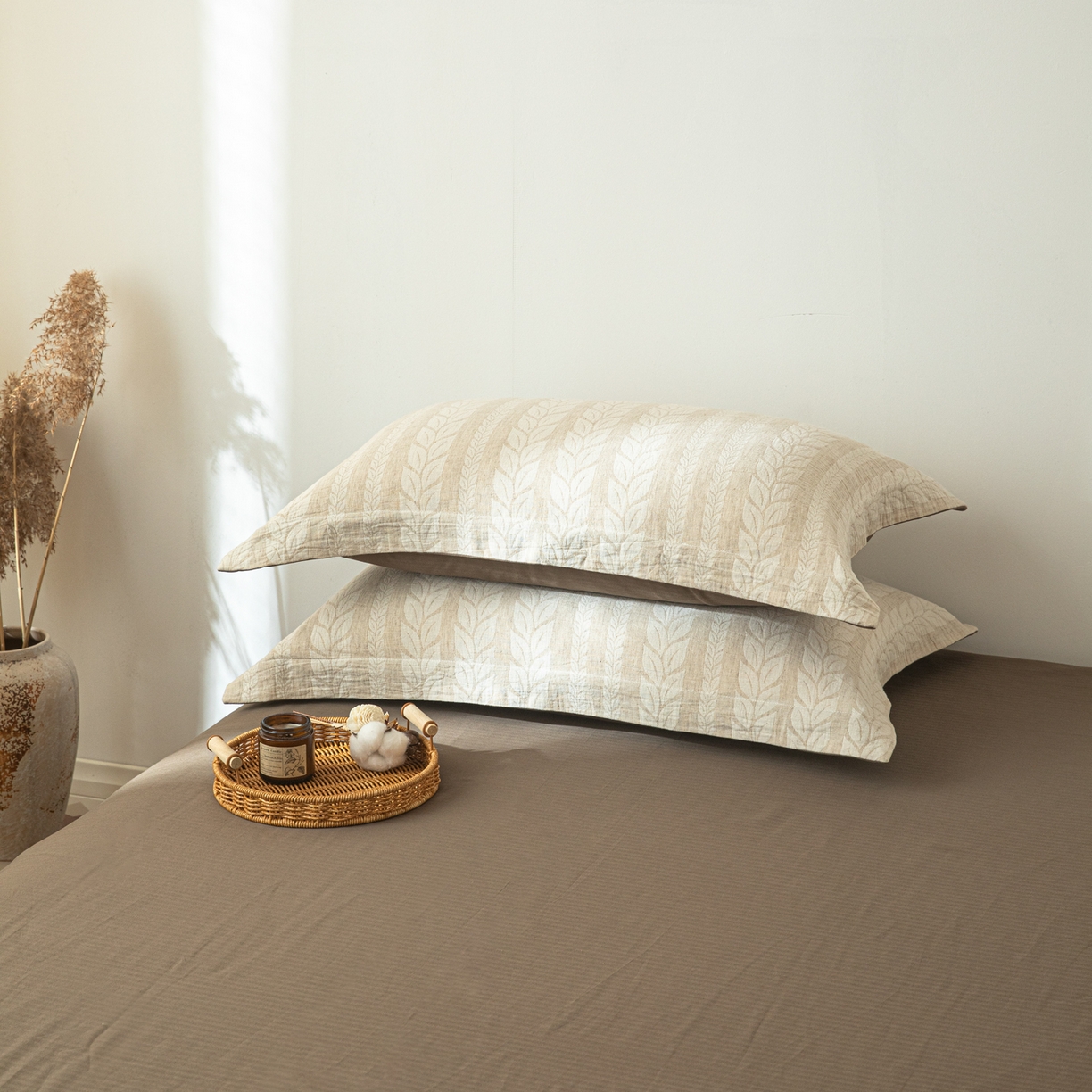 91家纺网 家纺一手货源 找家纺 眠博士 2025新款棉麻简约枕套单品枕套 棉麻枕套-大麦棕