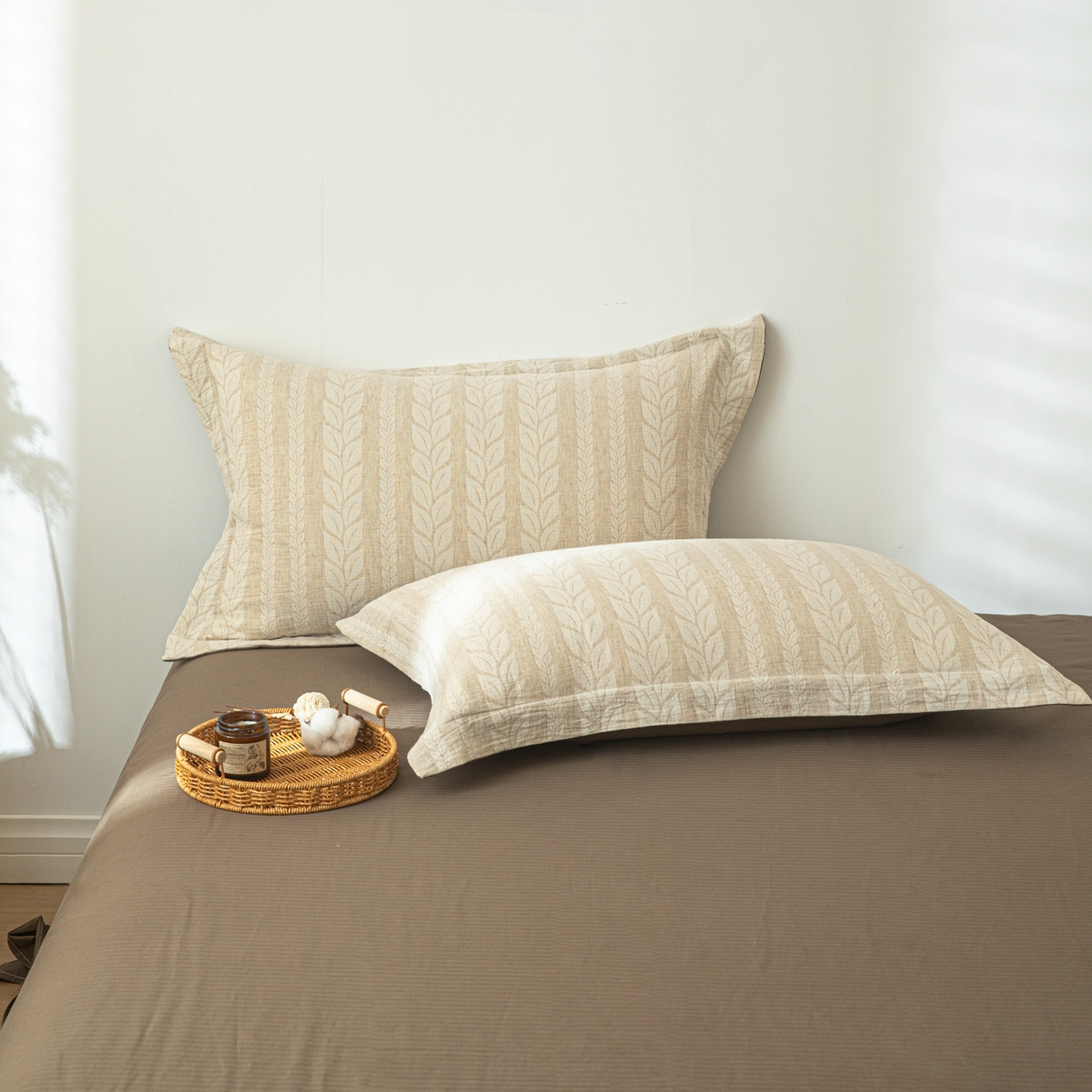 91家纺网 家纺一手货源 找家纺 眠博士 2025新款棉麻简约枕套单品枕套 棉麻枕套-大麦棕