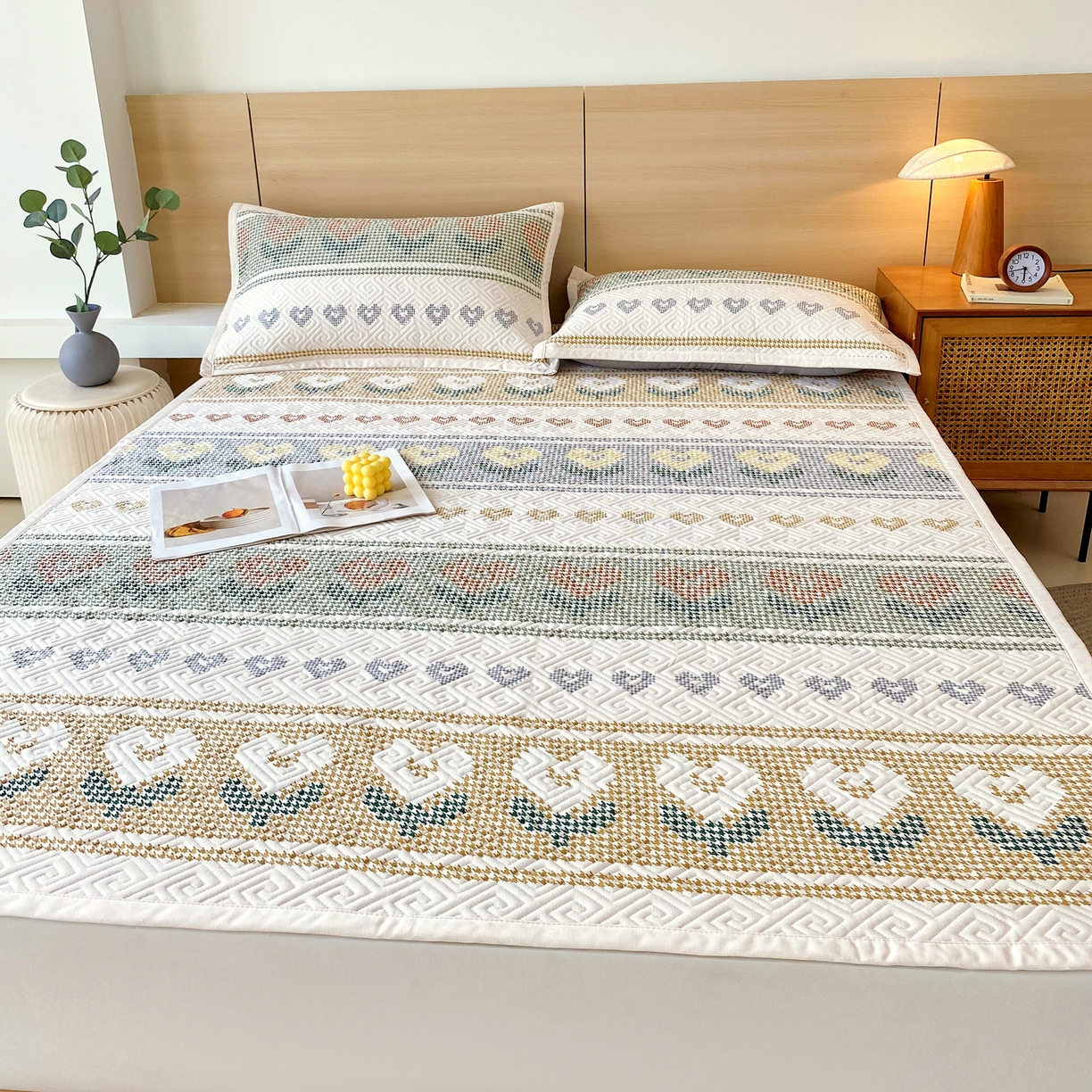 91家纺网 家纺一手货源 找家纺 金鑫汇家纺 2025年新款A类多功能全棉老粗布软凉席床盖护垫席子可机洗 同心千鸟格