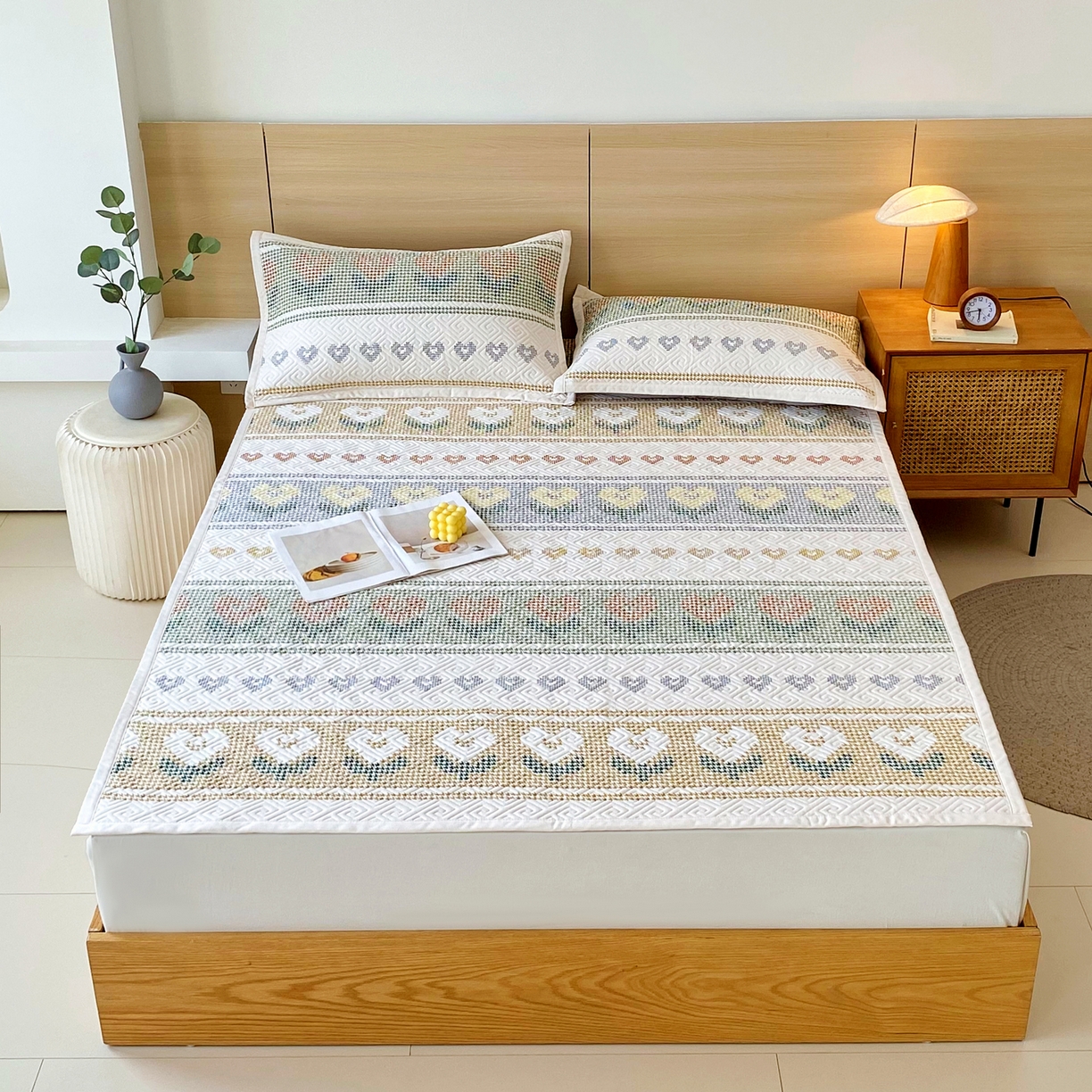 91家纺网 家纺一手货源 找家纺 金鑫汇家纺 2025年新款A类多功能全棉老粗布软凉席床盖护垫席子可机洗 同心千鸟格