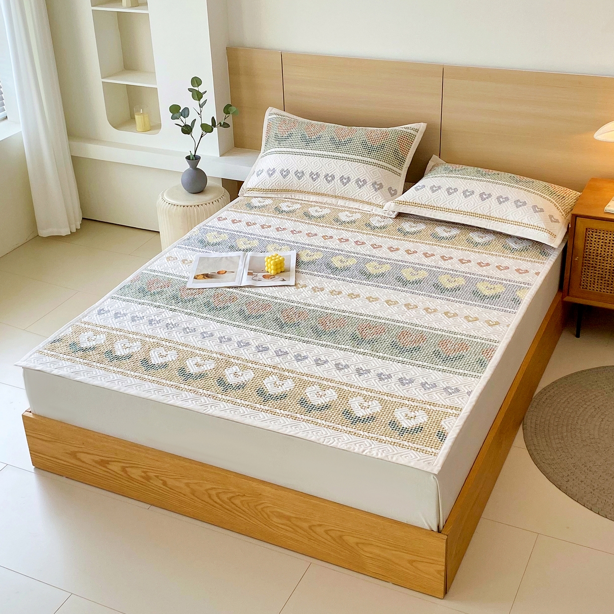 91家纺网 家纺一手货源 找家纺 金鑫汇家纺 2025年新款A类多功能全棉老粗布软凉席床盖护垫席子可机洗 同心千鸟格