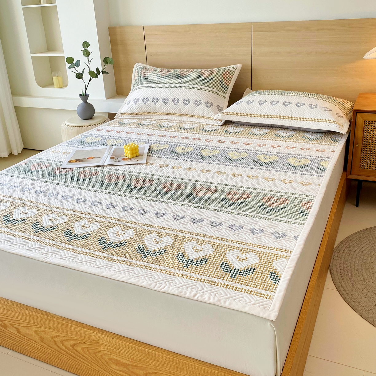 91家纺网 家纺一手货源 找家纺 金鑫汇家纺 2025年新款A类多功能全棉老粗布软凉席床盖护垫席子可机洗 同心千鸟格