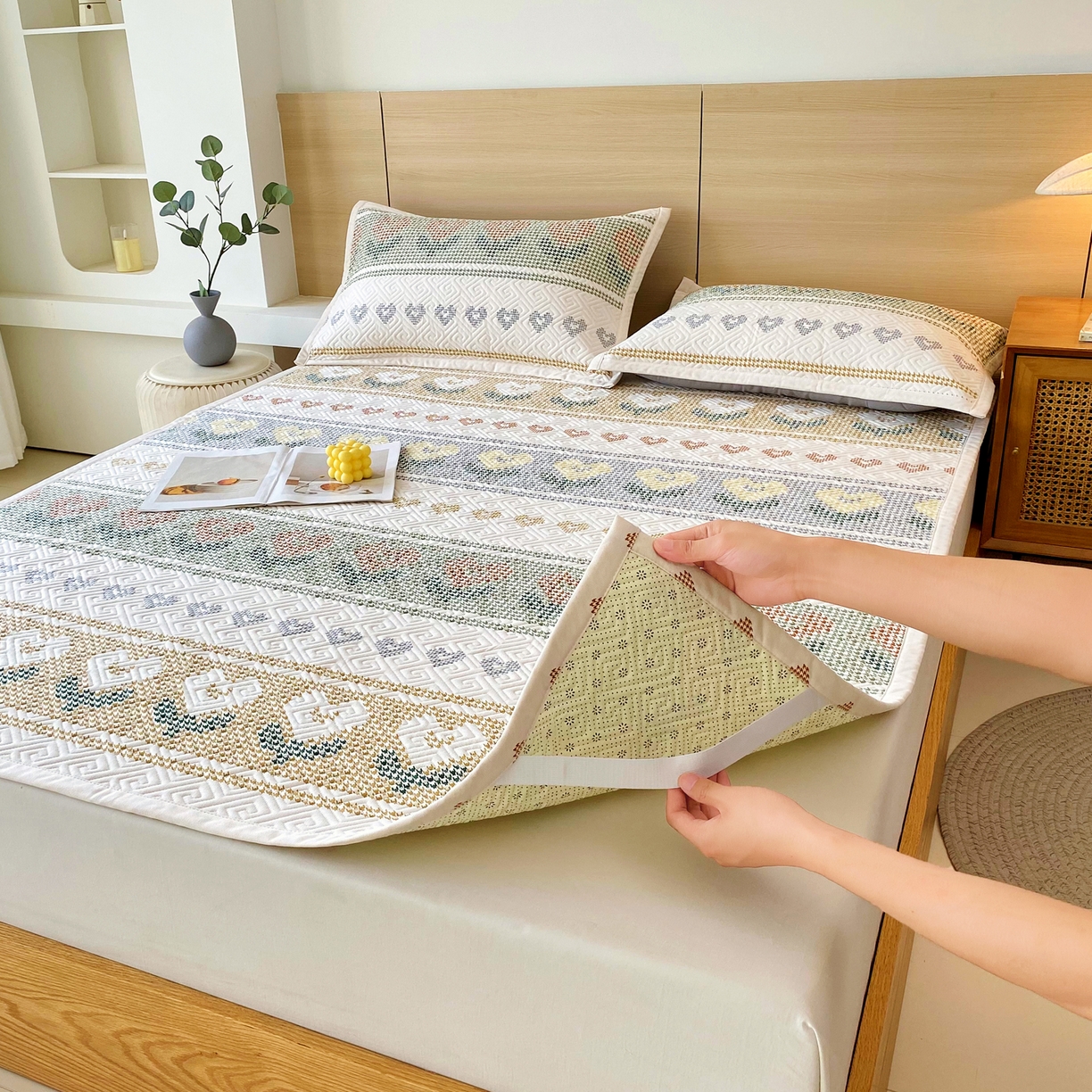 91家纺网 家纺一手货源 找家纺 金鑫汇家纺 2025年新款A类多功能全棉老粗布软凉席床盖护垫席子可机洗 同心千鸟格