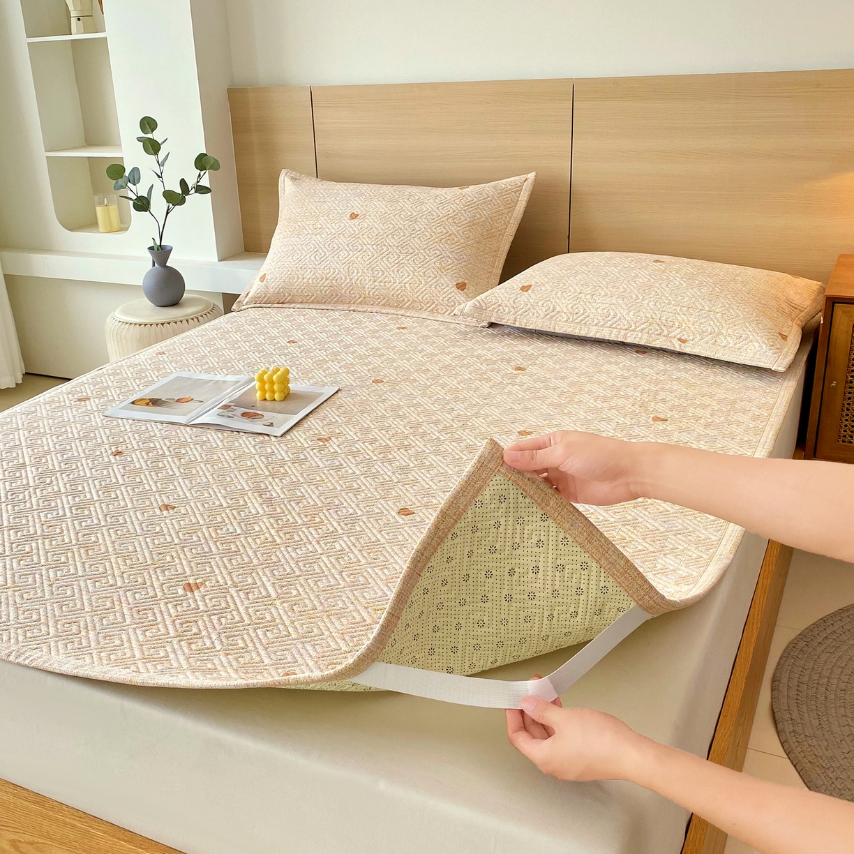 91家纺网 家纺一手货源 找家纺 金鑫汇家纺 2025年新款A类多功能全棉老粗布软凉席床盖护垫席子可机洗 心之恋