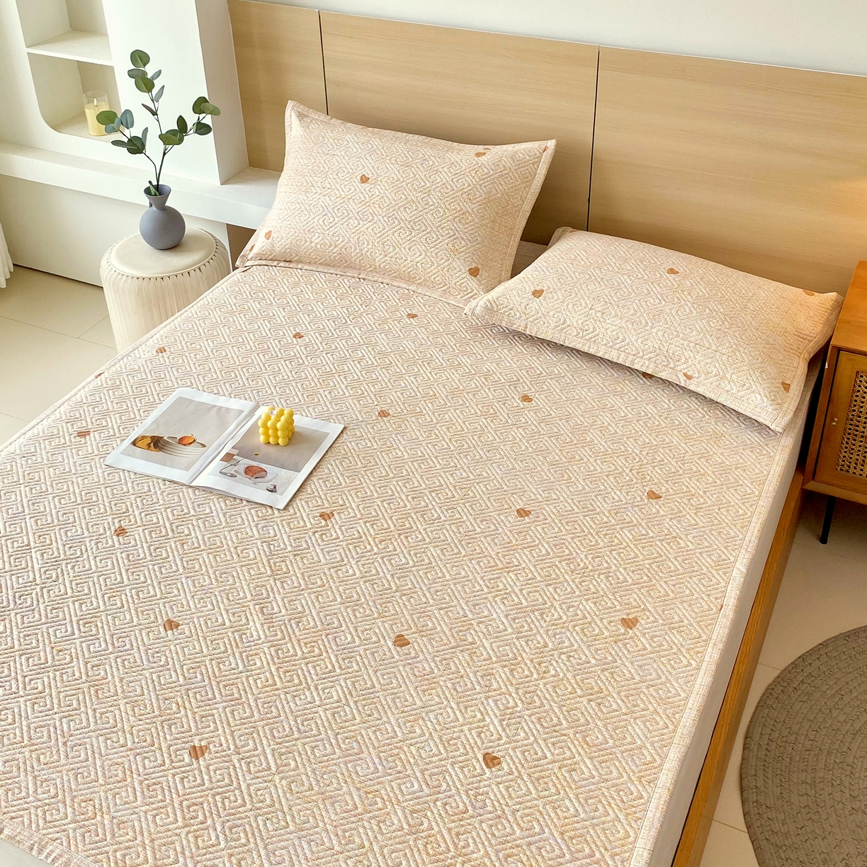 91家纺网 家纺一手货源 找家纺 金鑫汇家纺 2025年新款A类多功能全棉老粗布软凉席床盖护垫席子可机洗 心之恋