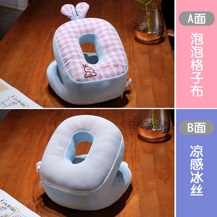 91家纺网 家纺一手货源 找家纺 仟亿莱 2025新款泡泡格子冰丝双面午睡枕三维立体PP棉枕头枕芯-泡泡格子 泡泡格子兔子 25x28x20cm枕头/只