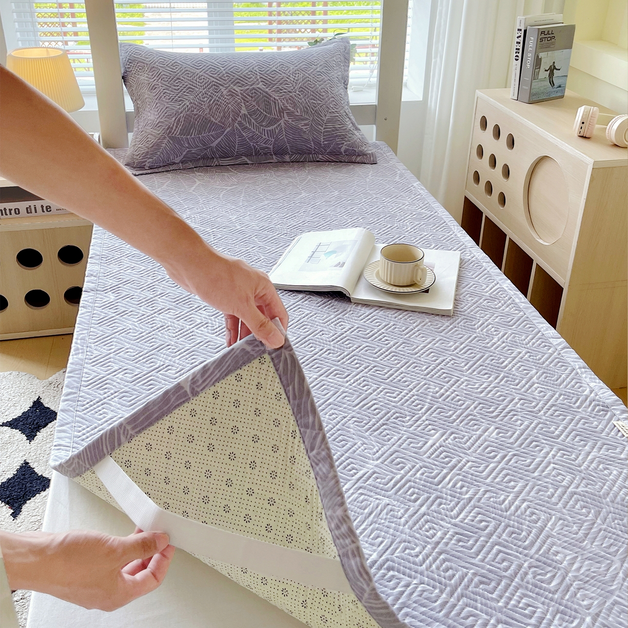 91家纺网 家纺一手货源 找家纺 金鑫汇家纺 2025年新款A类多功能全棉老粗布软凉席床盖护垫席子可机洗 千叶